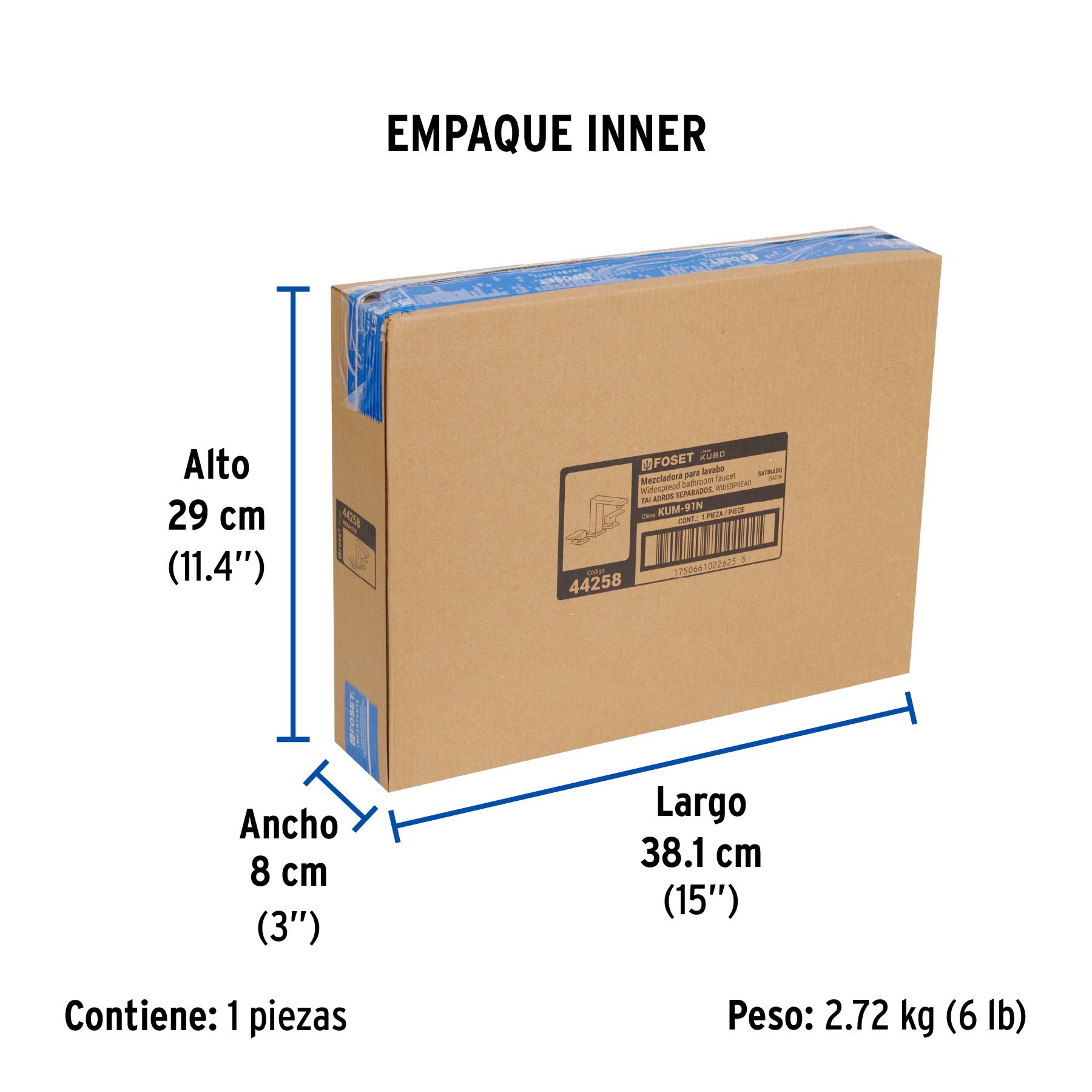 Mezcladora para lavabo taladros separados, satín, FOSET KUBO