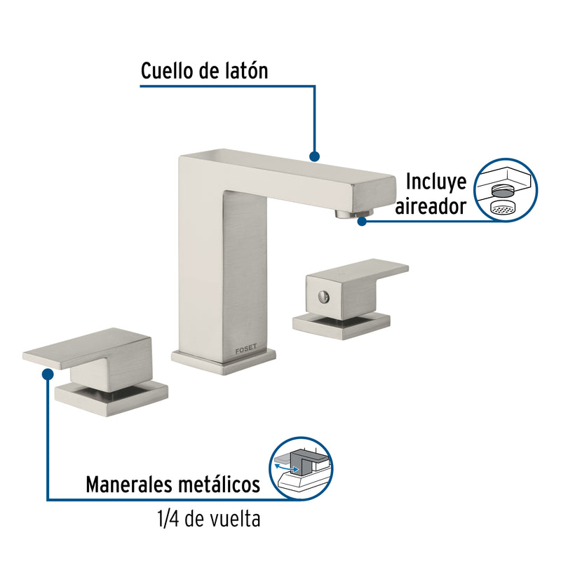 Mezcladora para lavabo taladros separados, satín, FOSET KUBO