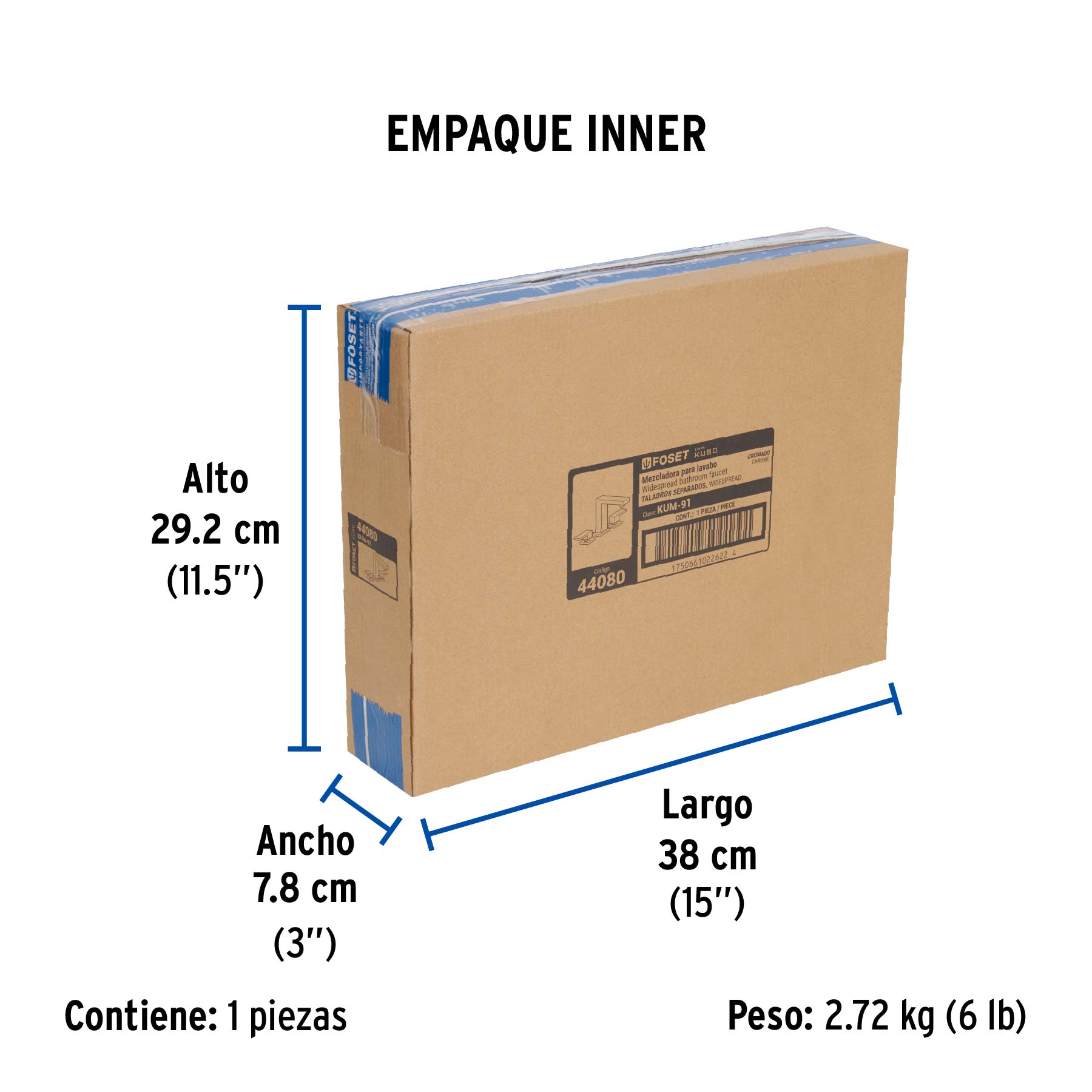 Mezcladora para lavabo taladros separados, cromo, FOSET KUBO