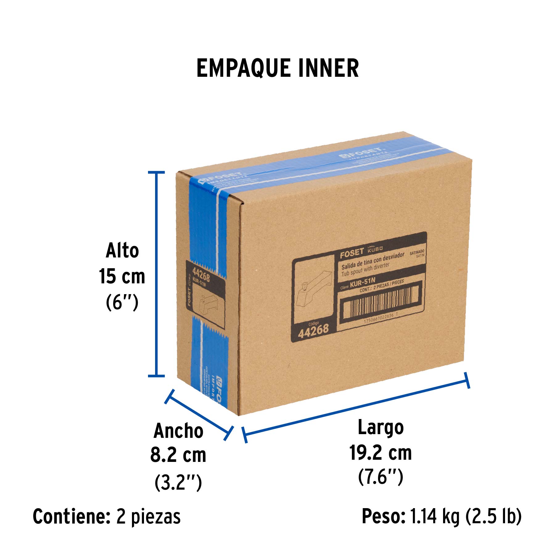 Salida de tina con desviador, satín, FOSET KUBO