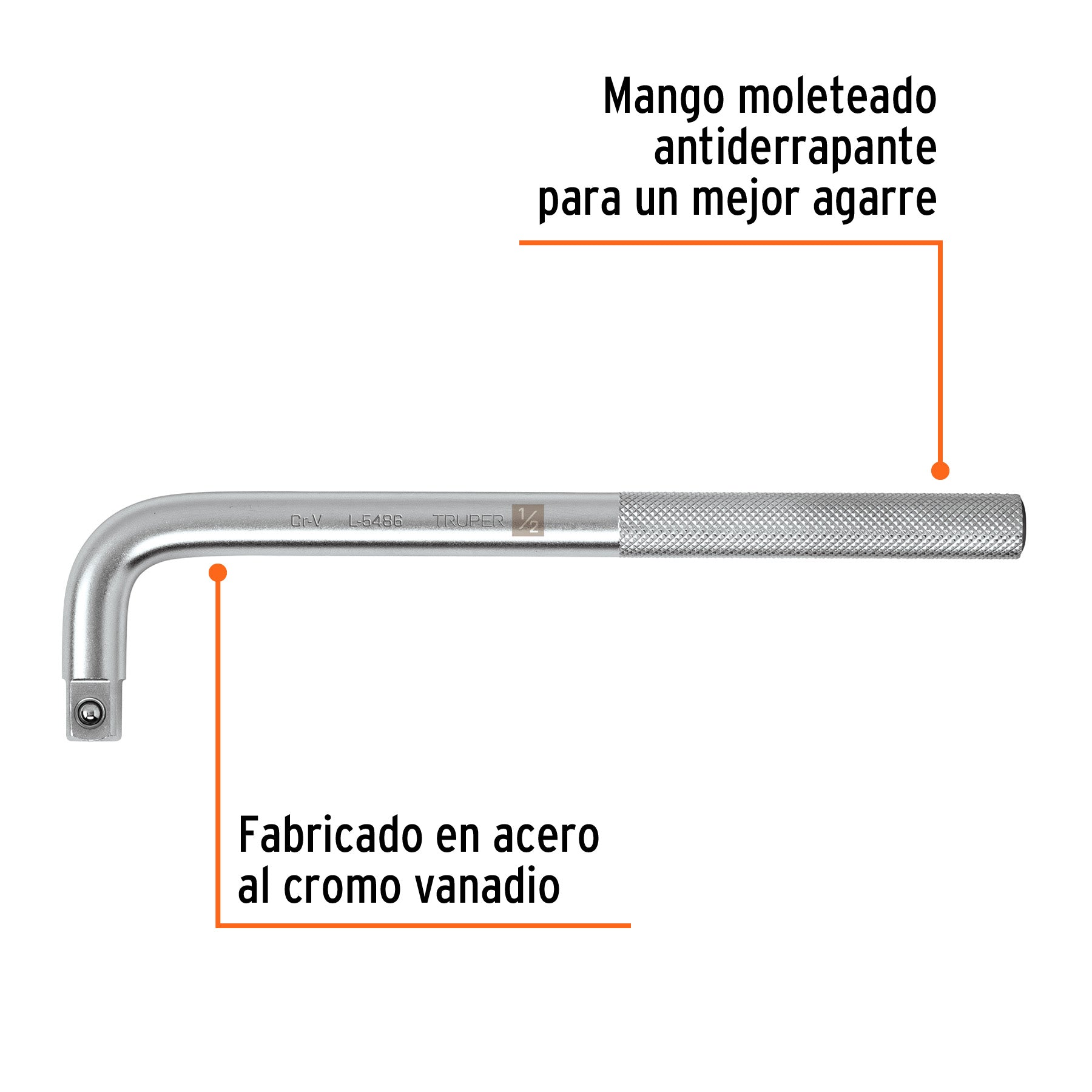 Mango en "L" de 9"x 16 mm para dados cuadro 1/2"