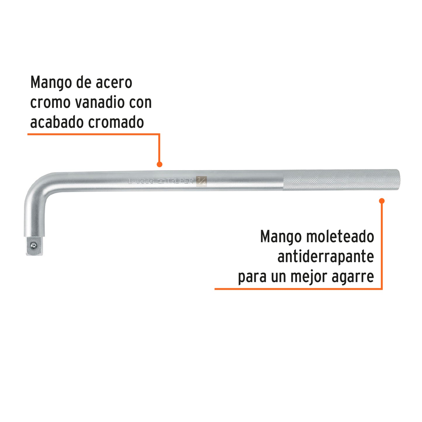 Mango en "L" de 18"x 25 mm para dados cuadro 3/4"