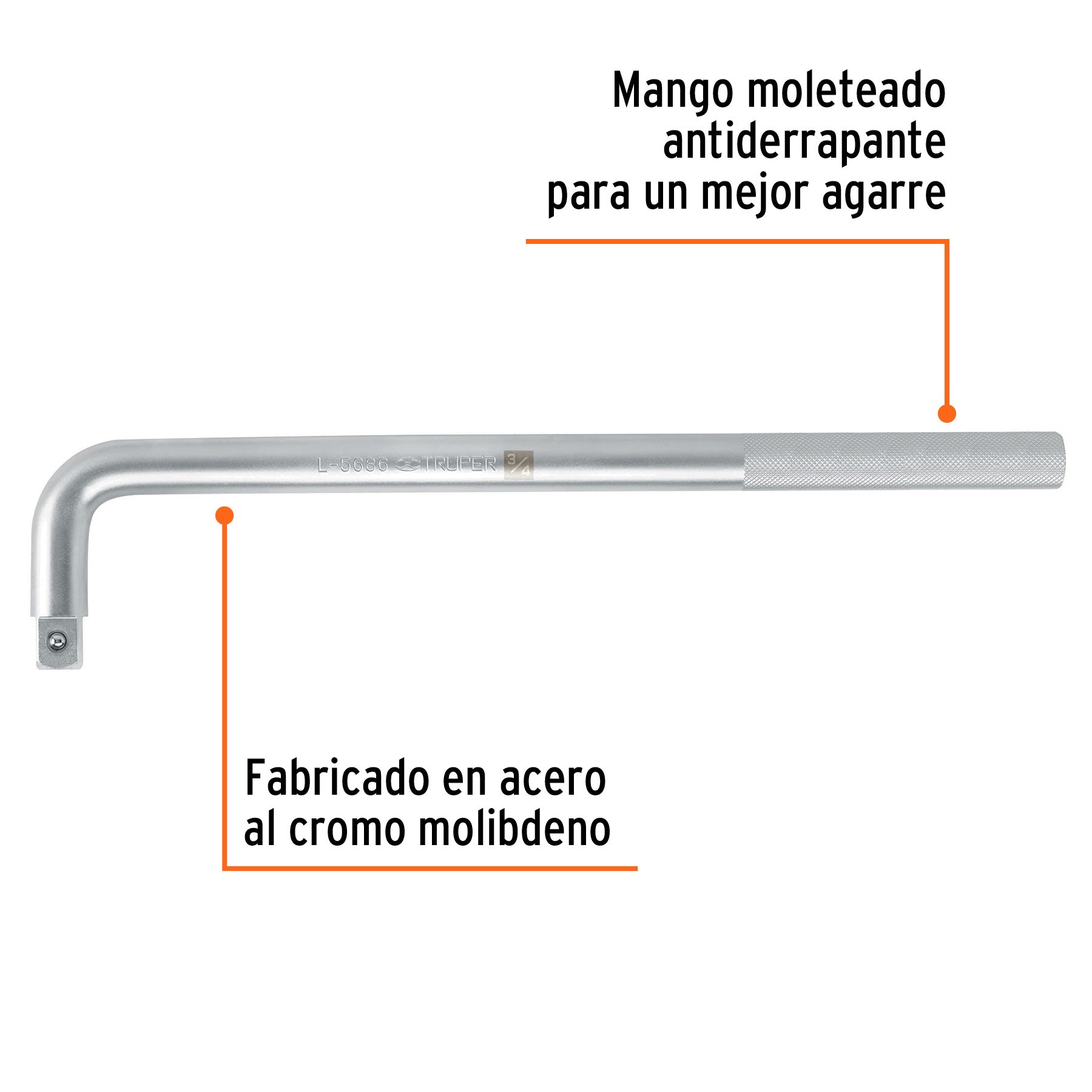 Mango en "L" de 18"x 25 mm para dados cuadro 3/4"