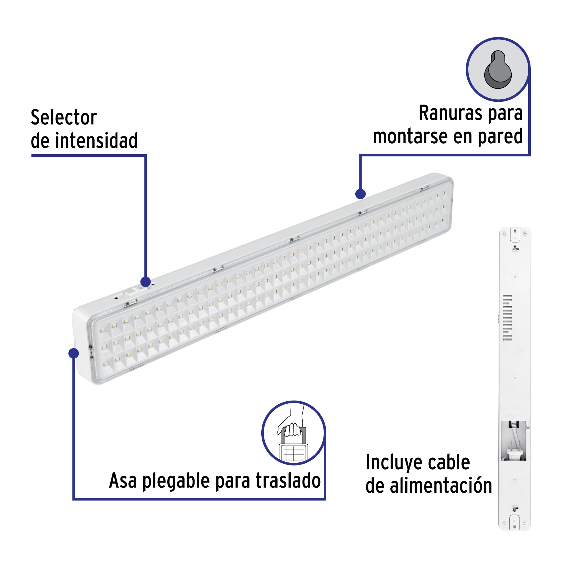 Lámpara de emergencia recargable 1000 lm, 120 LEDS