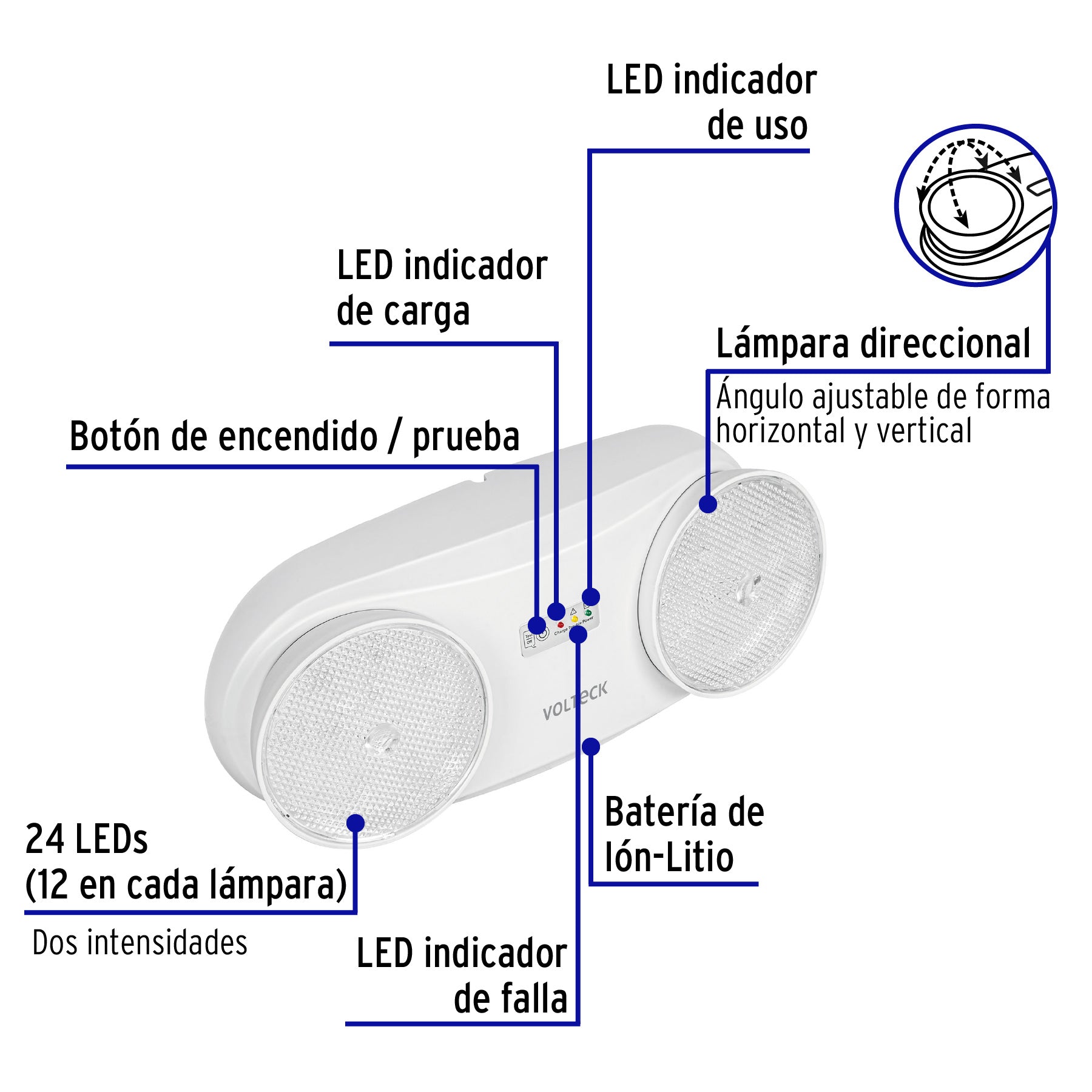Lámpara de emergencia de 24 Leds 170 lm dirigible recargable