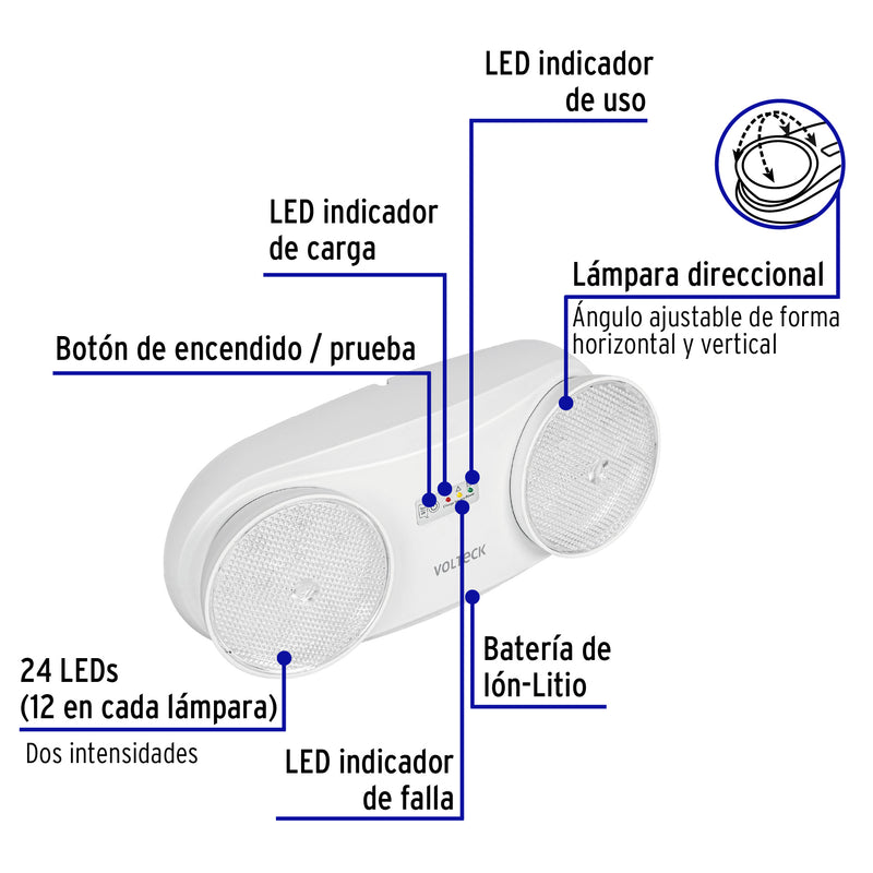 Lámpara de emergencia de 24 Leds 170 lm dirigible recargable