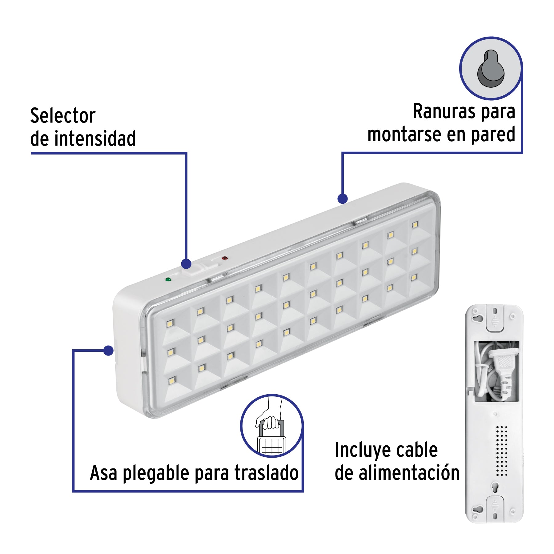 Lámpara de emergencia recargable 220 lm, 30 LEDS