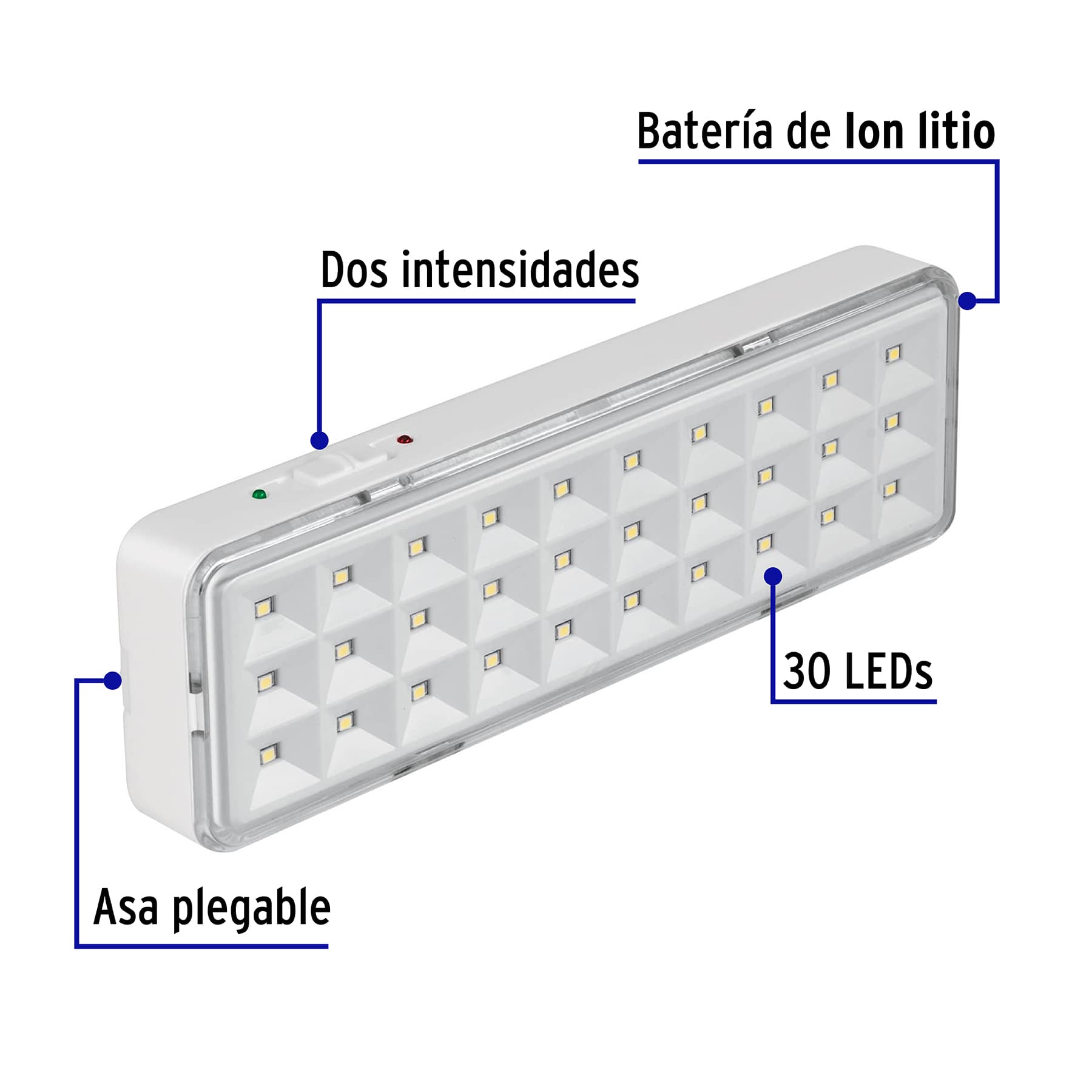 Lámpara de emergencia recargable 220 lm, 30 LEDS