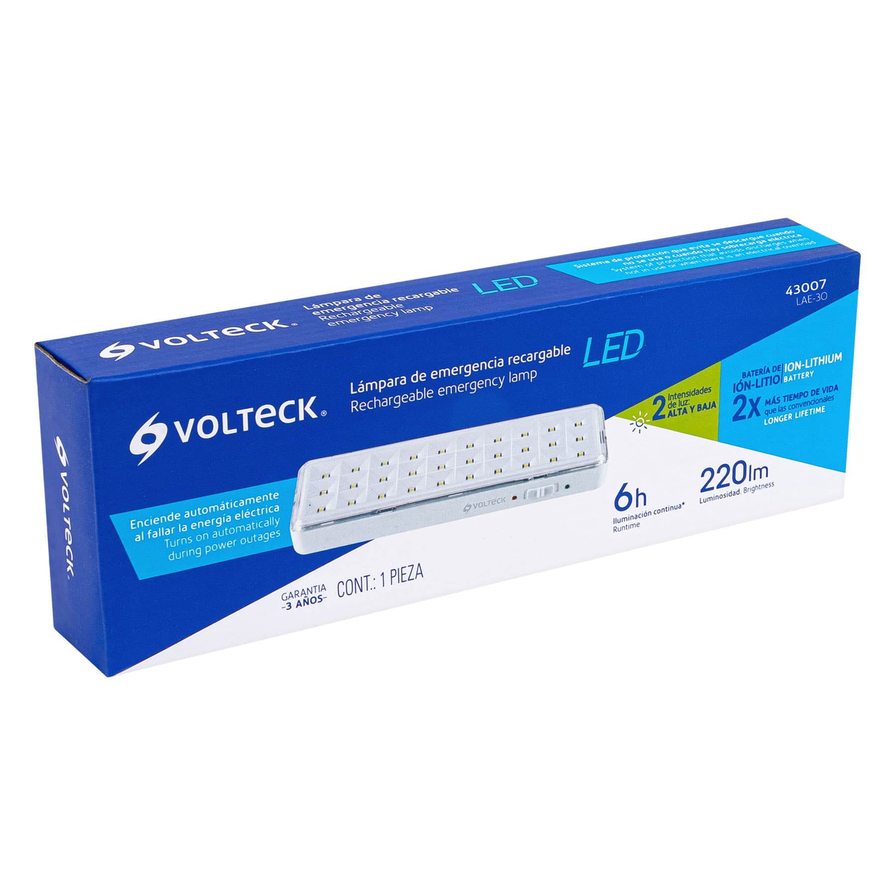 Lámpara de emergencia recargable 220 lm, 30 LEDS