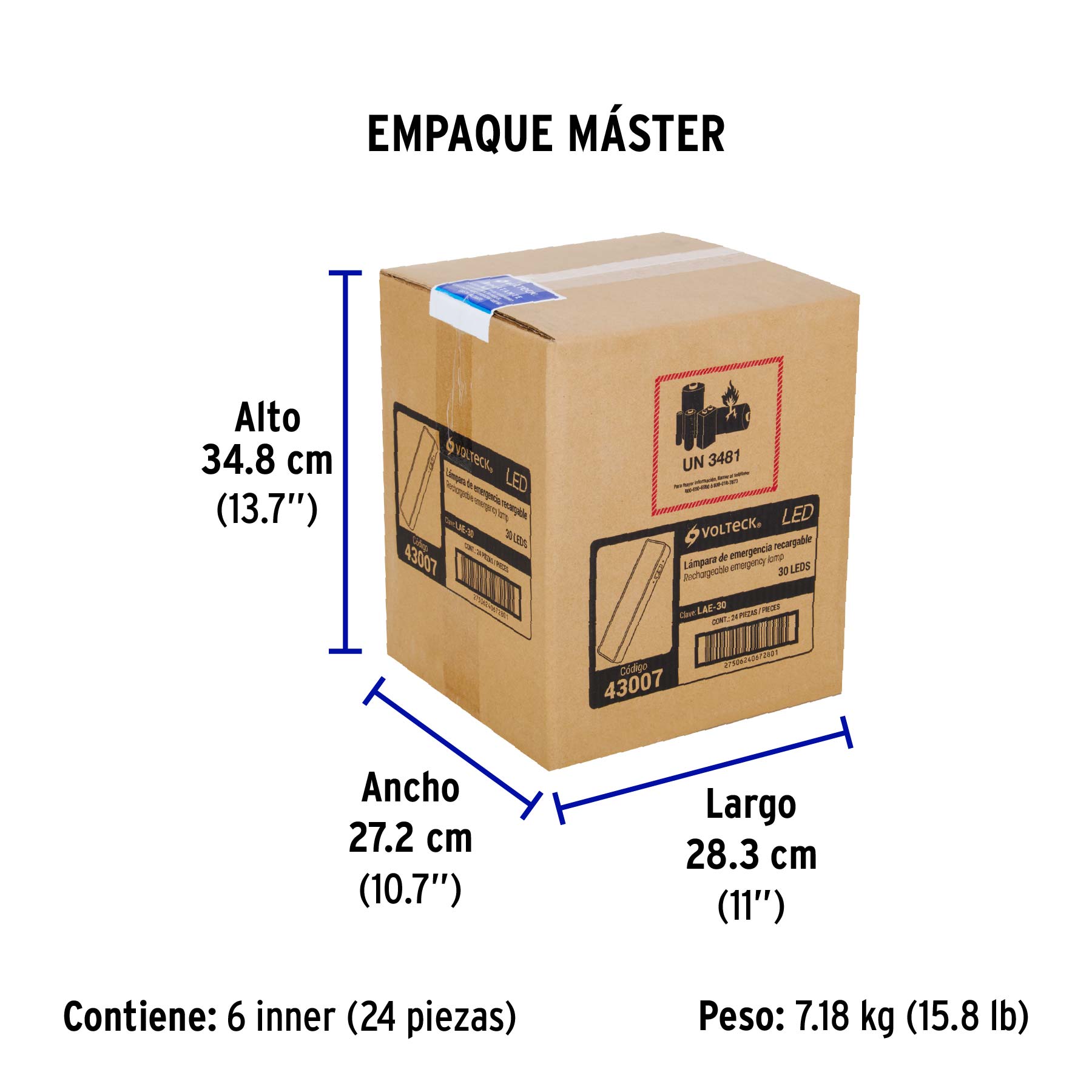 Lámpara de emergencia recargable 220 lm, 30 LEDS