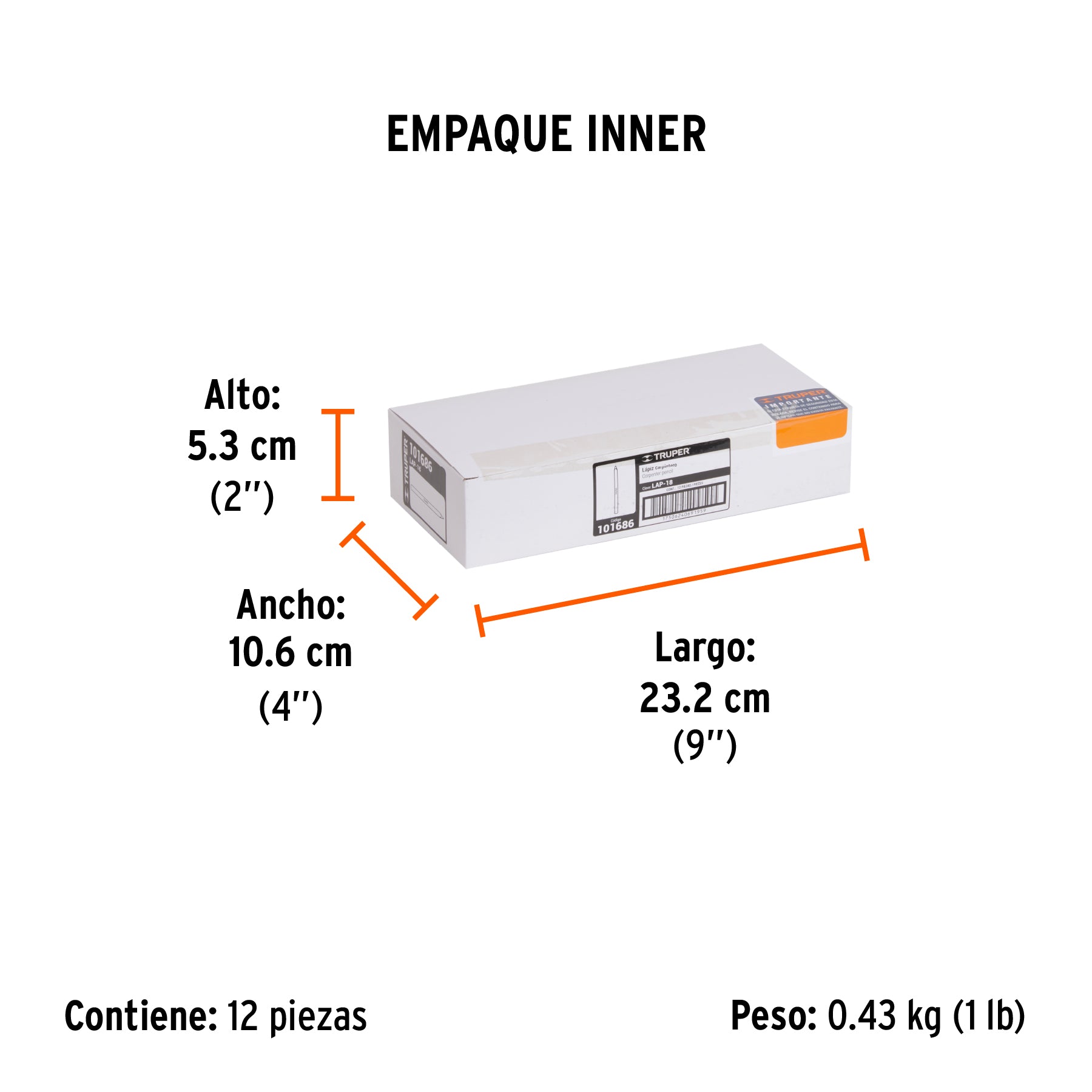 Lápiz para carpintero, 18 cm
