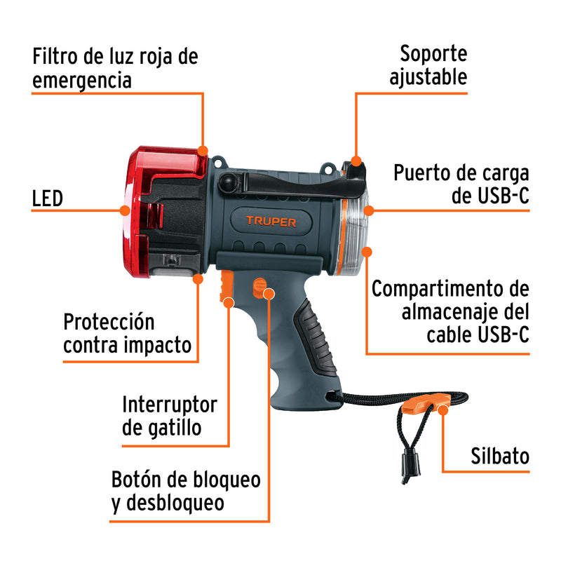 Lámpara de LED 900 lm recargable alta potencia, Truper