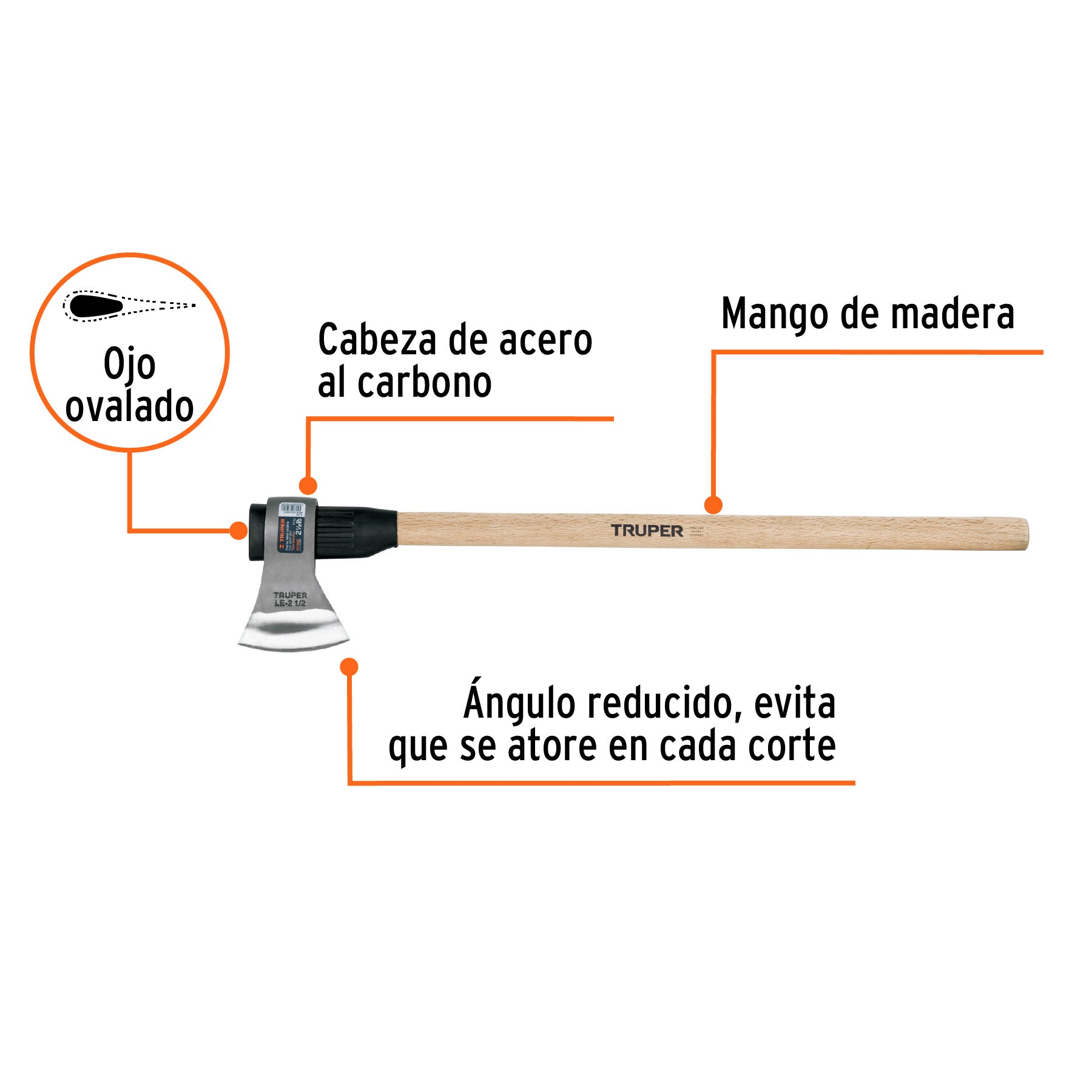 Hacha labor entera 2-1/2lb con mango de madera de 36',Truper