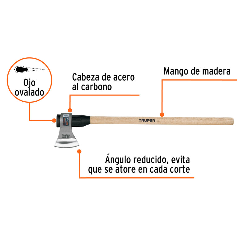 Hacha labor entera 2-1/2lb con mango de madera de 36',Truper