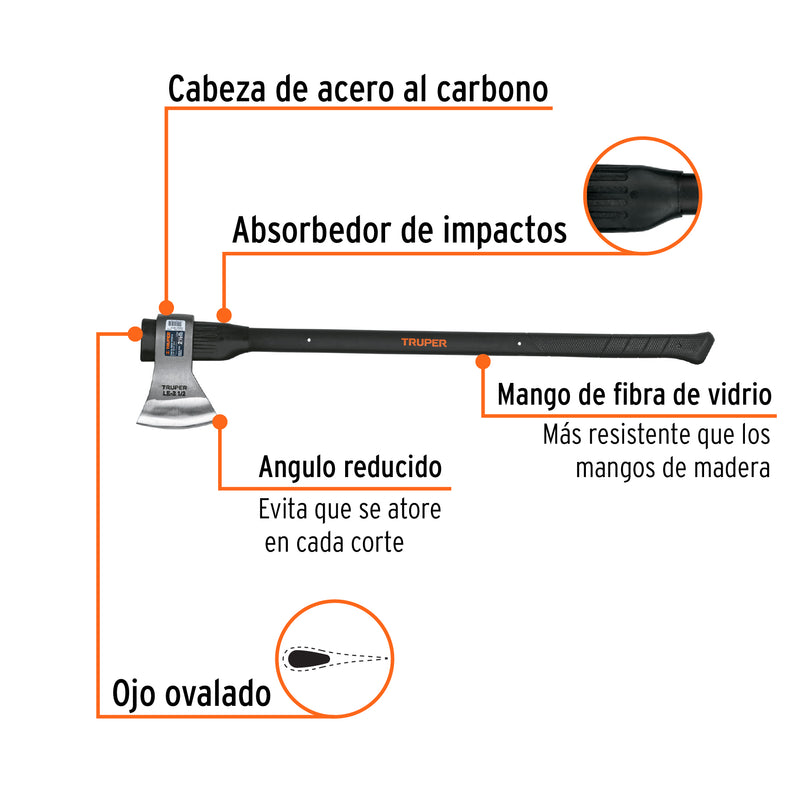 Hacha labor entera 2-1/2 lb, mango de fibra de vidrio 36'
