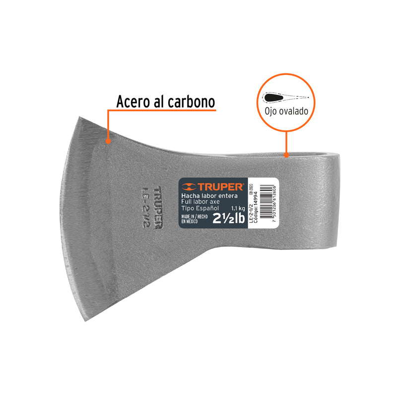 Hacha labor entera, 2-1/2 lb, sin mango