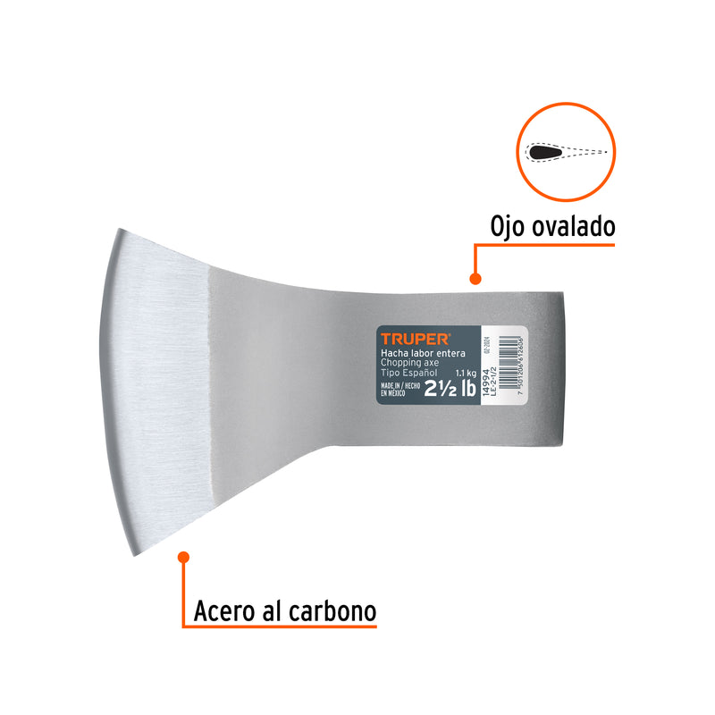 Hacha labor entera, 2-1/2 lb, sin mango