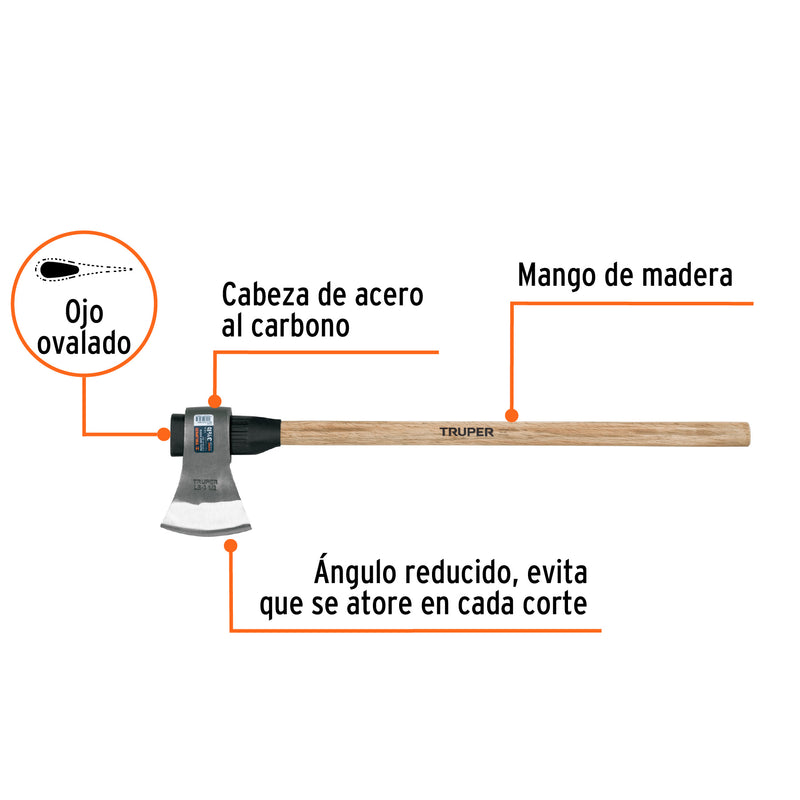 Hacha labor entera 3-1/2lb con mango de madera de 36',Truper