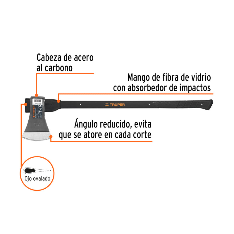 Hacha labor entera 3-1/2 lb, mango de fibra de vidrio 36'