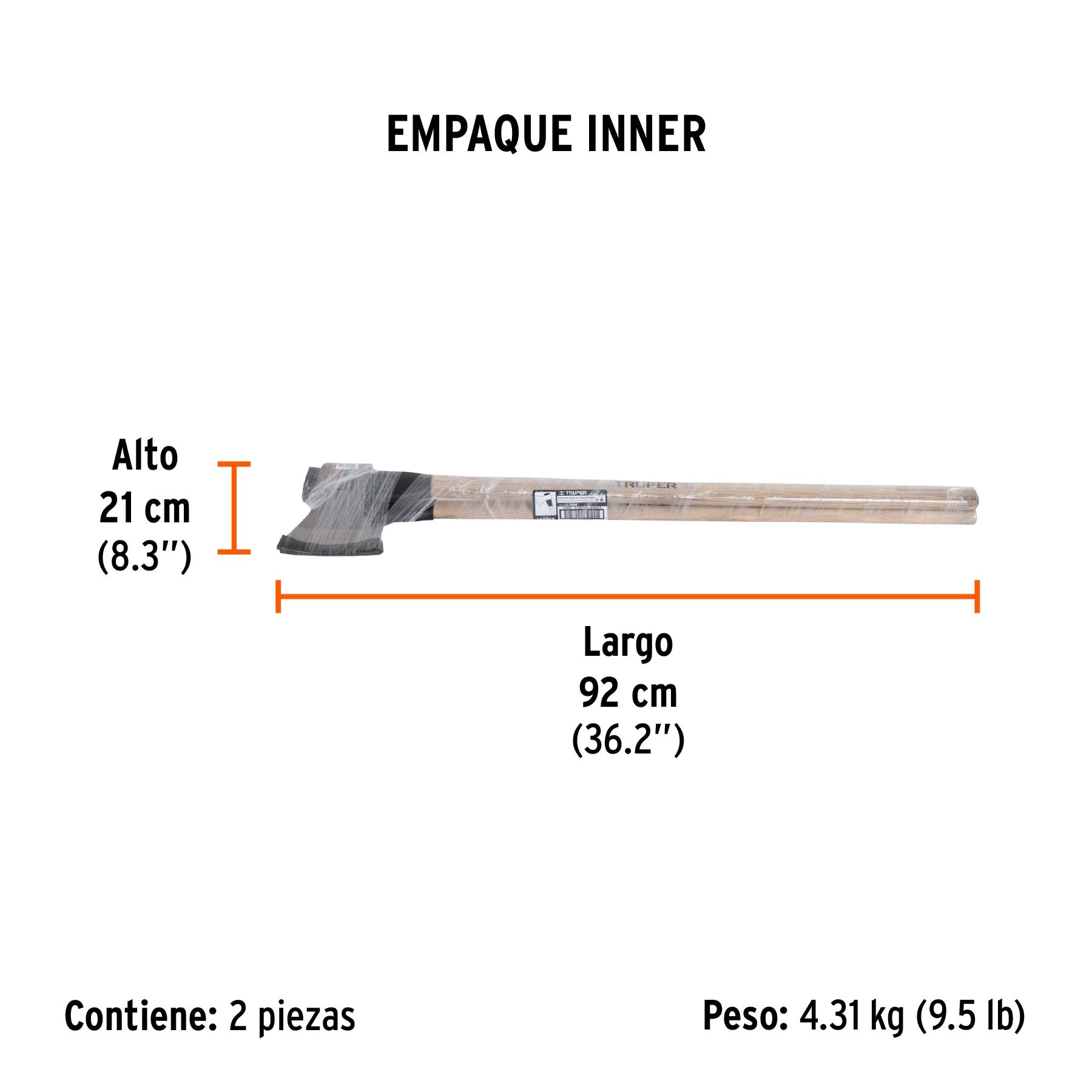 Hacha labor entera 3 lb con mango de madera de 36', Truper