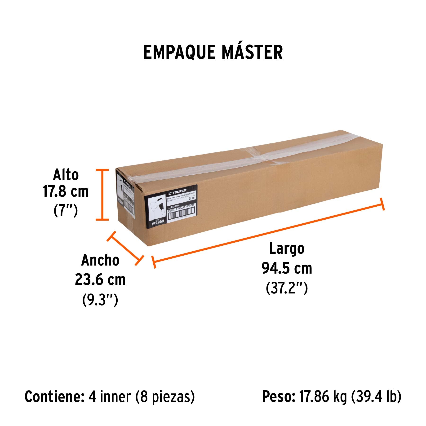 Hacha labor entera 3 lb con mango de madera de 36', Truper