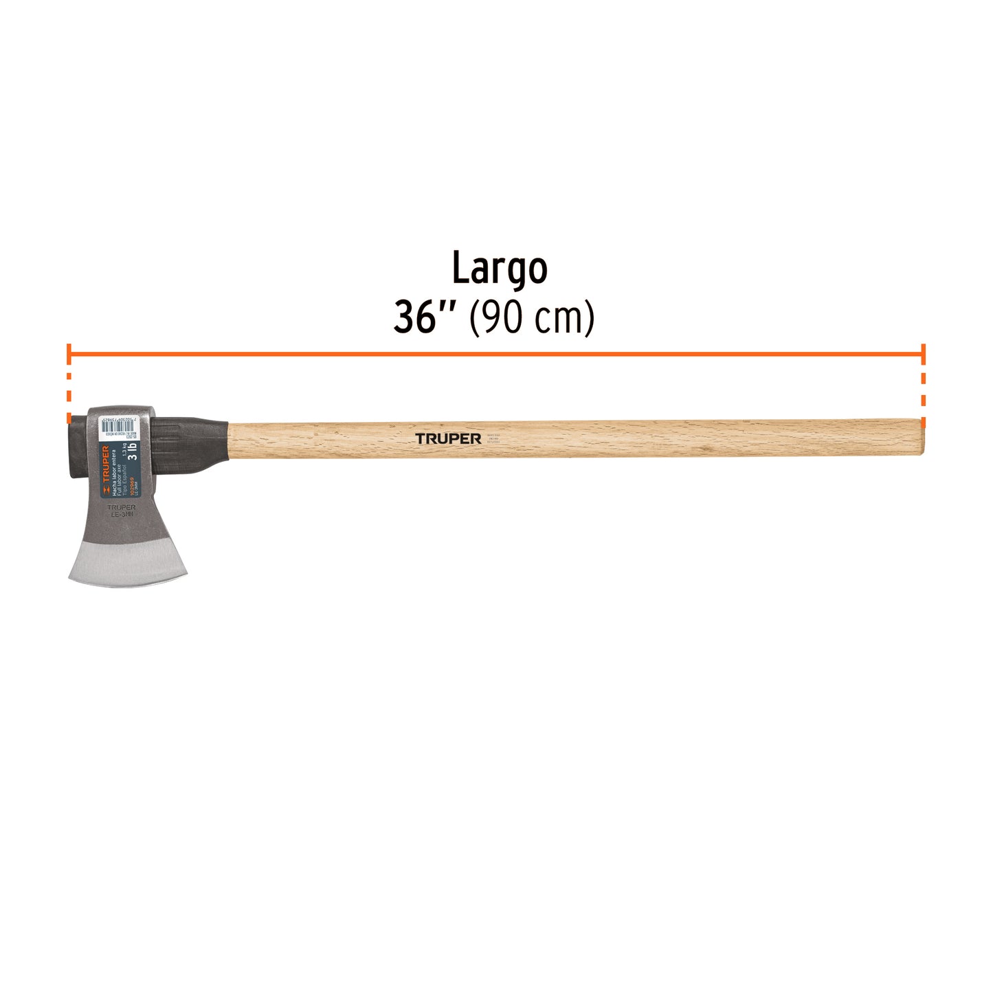 Hacha labor entera 3 lb con mango de madera de 36', Truper