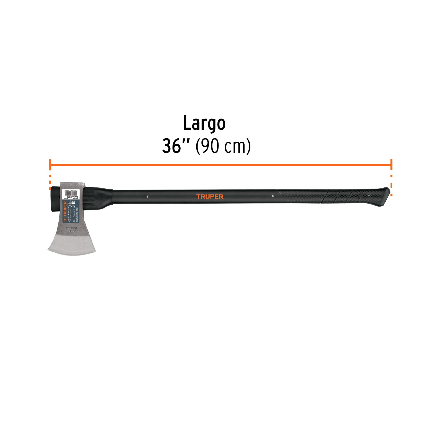Hacha labor entera 3 lb, mango de fibra de vidrio 36',TRUPER
