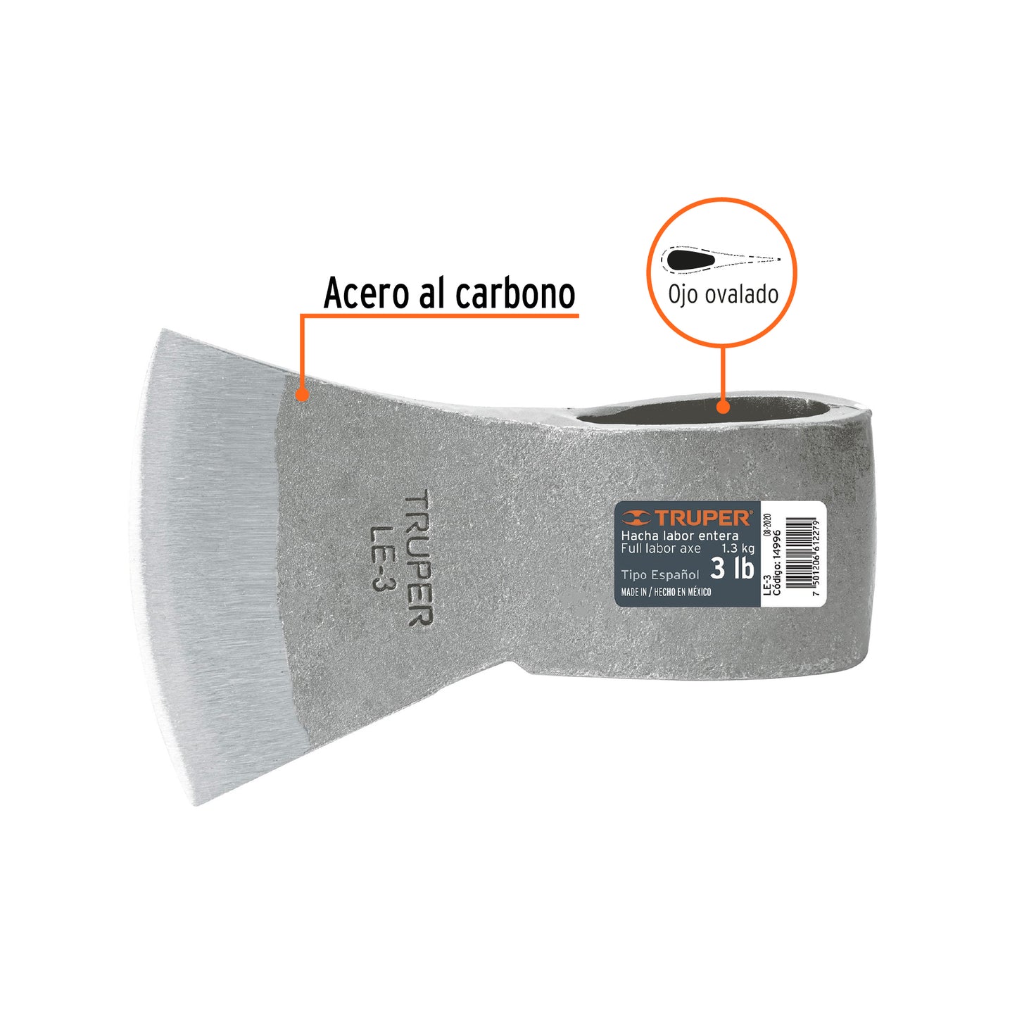 Hacha labor entera, 3 lb, sin mango