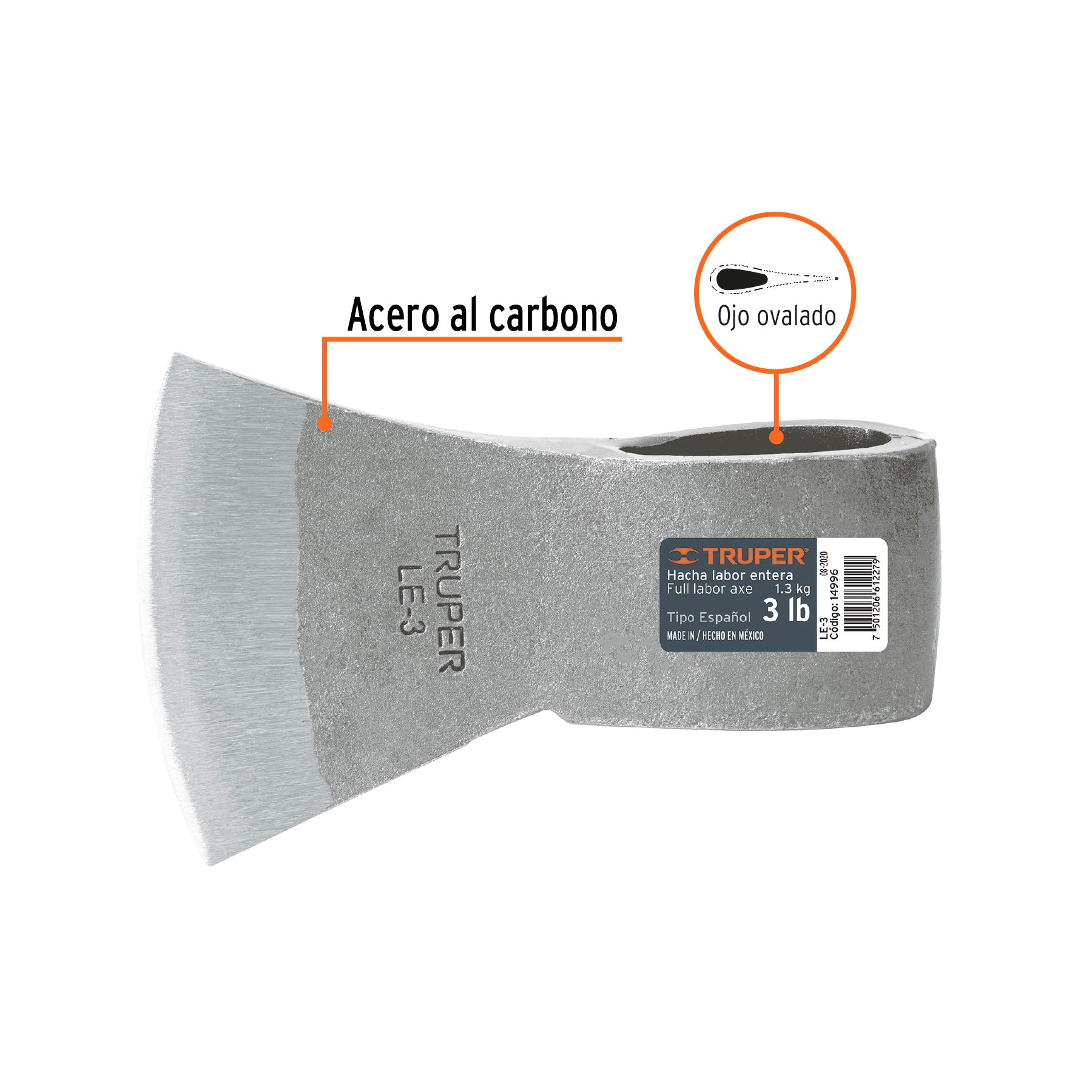 Hacha labor entera, 3 lb, sin mango