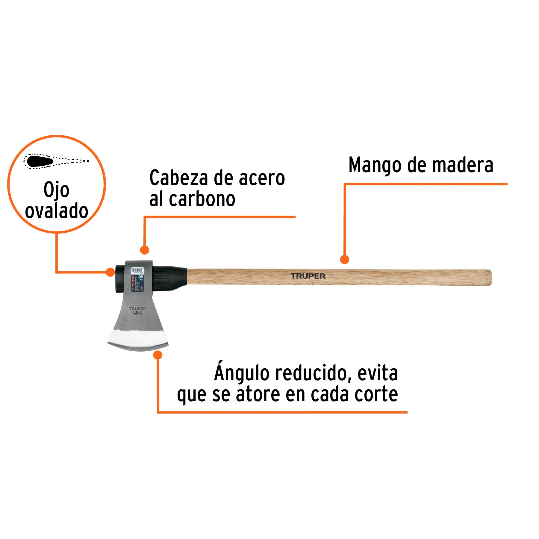 Hacha labor entera 4 lb con mango de madera de 36',Truper