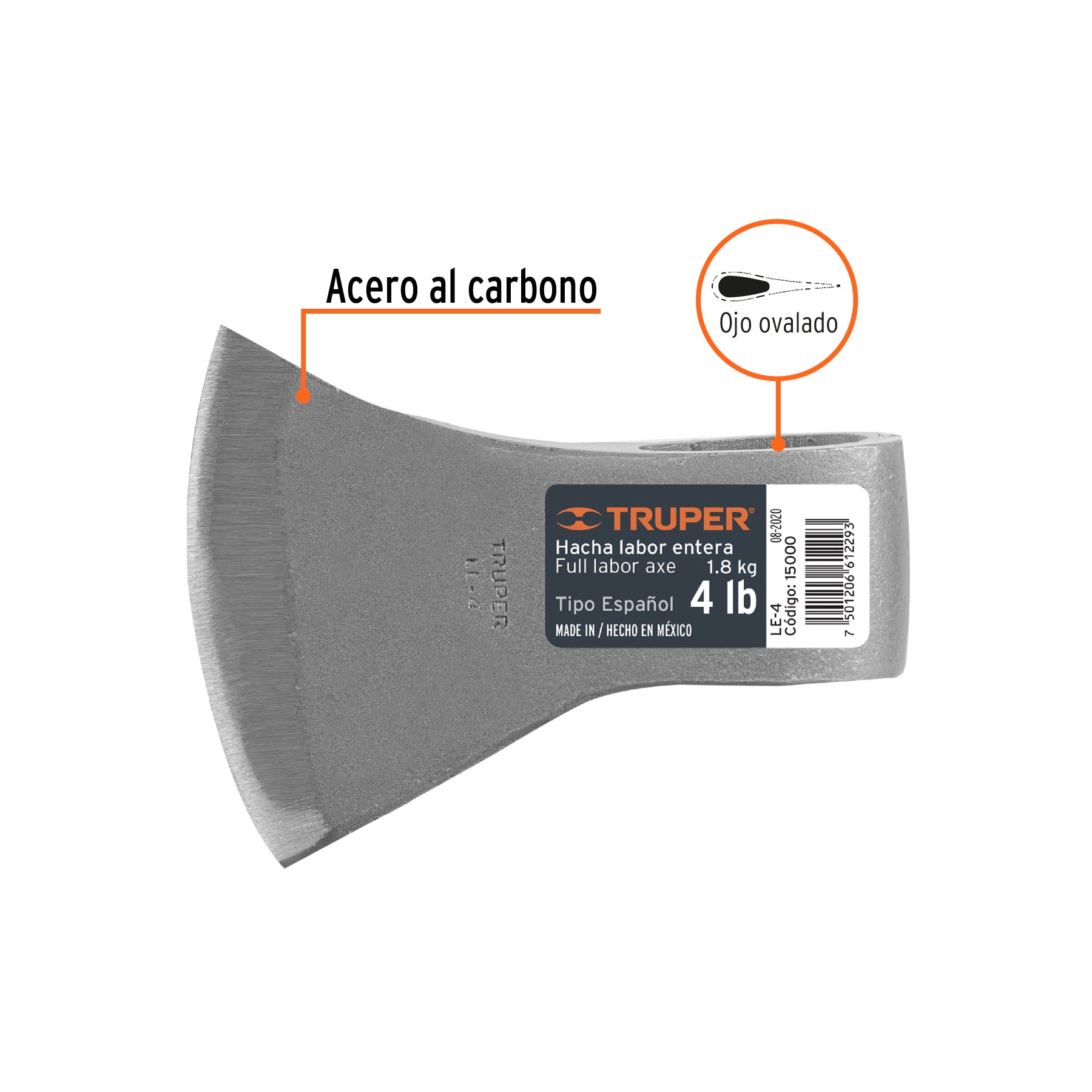Hacha labor entera, 4 lb, sin mango