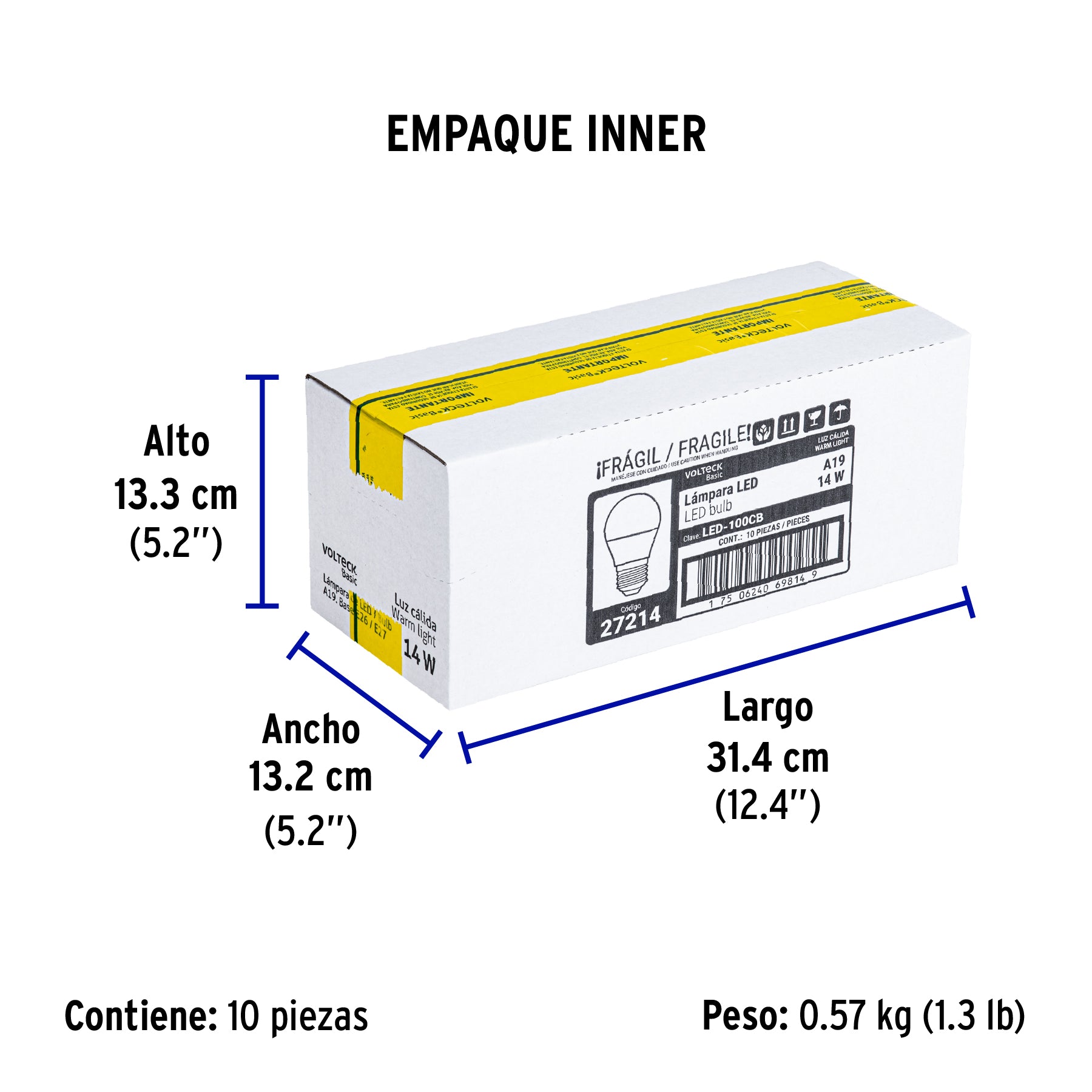 Lámpara de LED tipo bulbo A19 14 W, luz cálida, caja, Basic