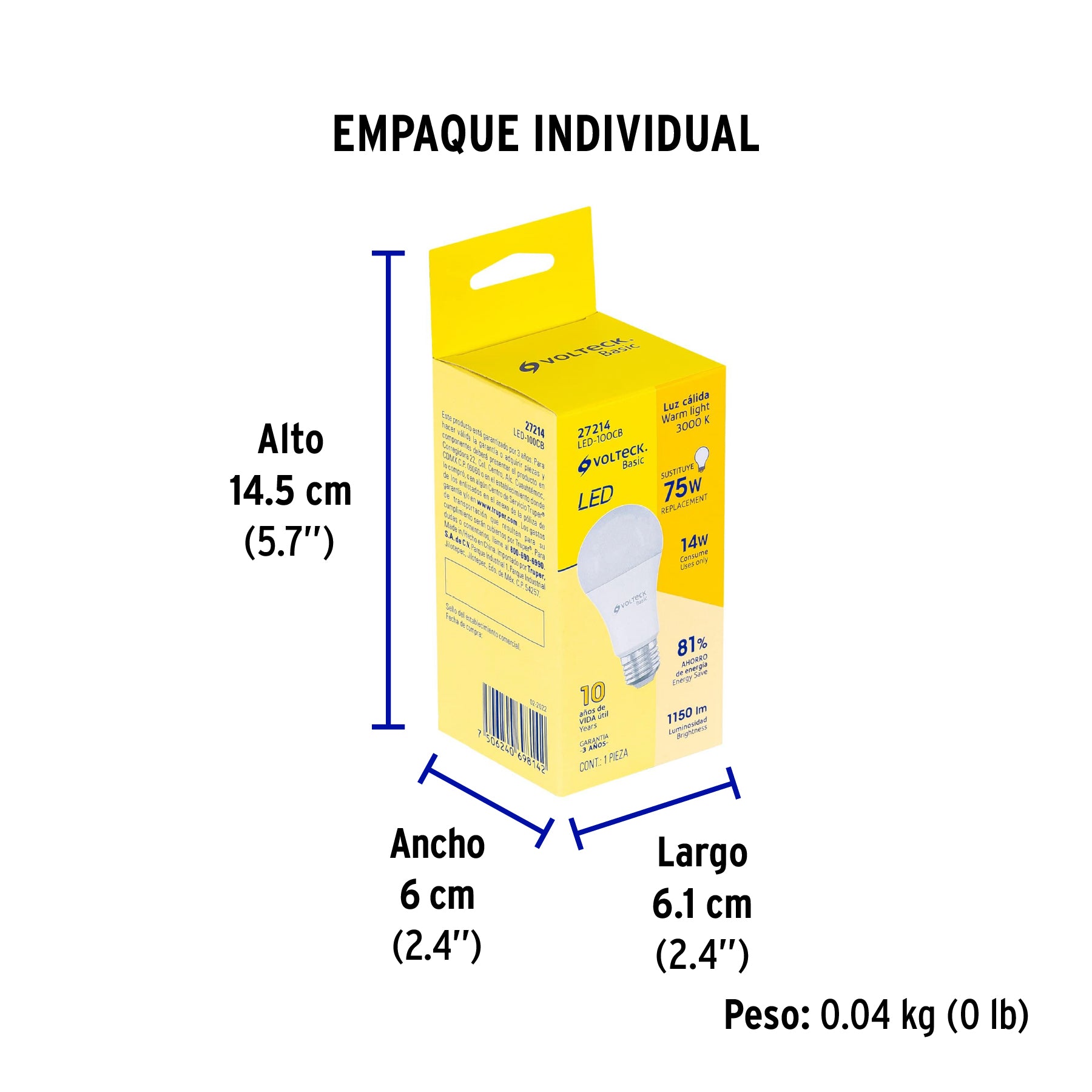Lámpara de LED tipo bulbo A19 14 W, luz cálida, caja, Basic