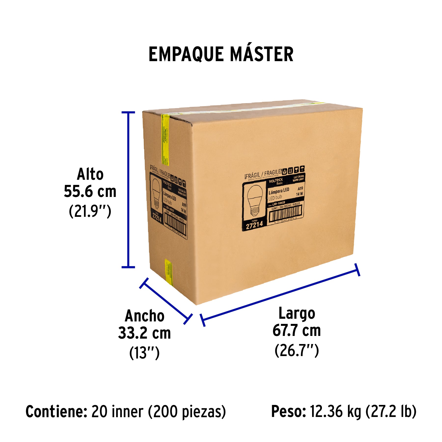 Lámpara de LED tipo bulbo A19 14 W, luz cálida, caja, Basic