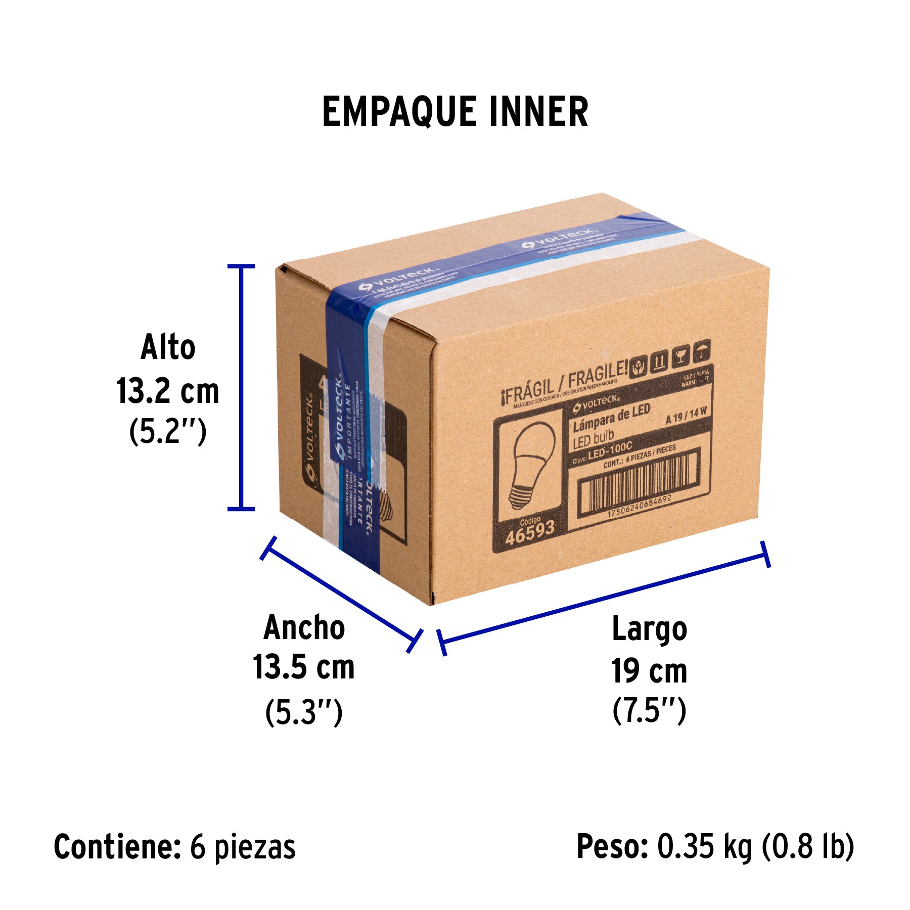 Lámpara de LED, A19, 14 W , luz cálida, Volteck