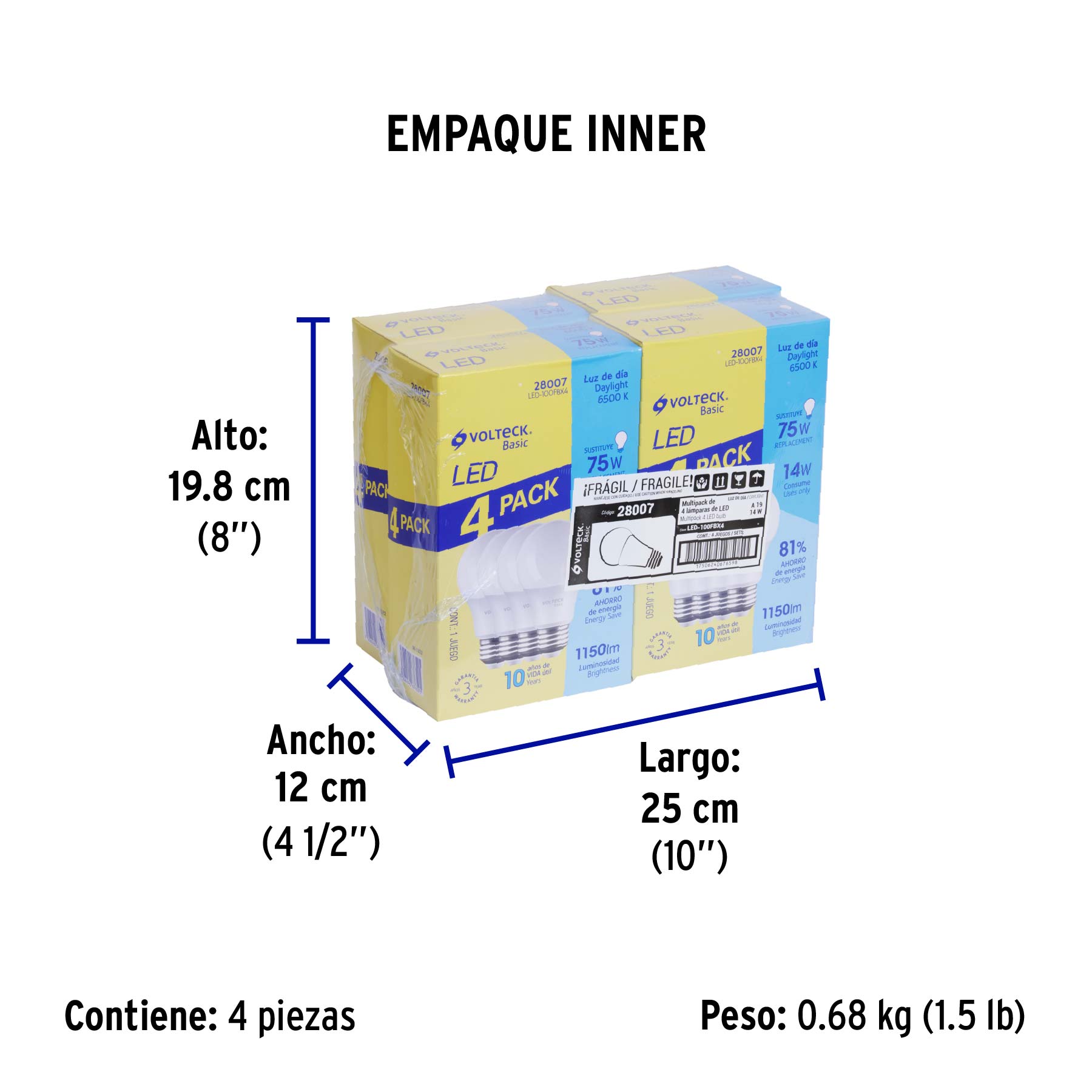 Lámpara LED,A19,14W,luz de día,Volteck Basic, 4 pzas en caja