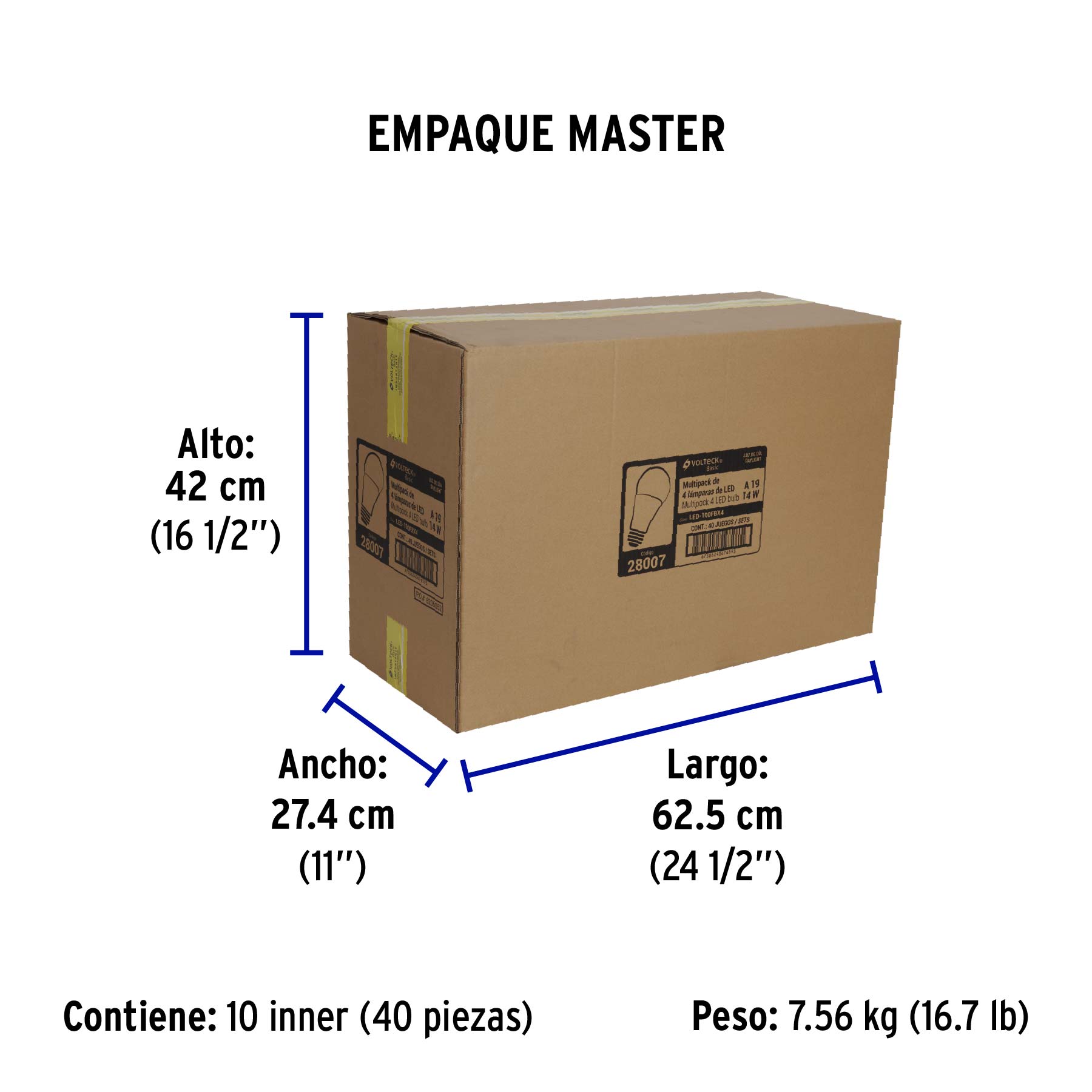 Lámpara LED,A19,14W,luz de día,Volteck Basic, 4 pzas en caja