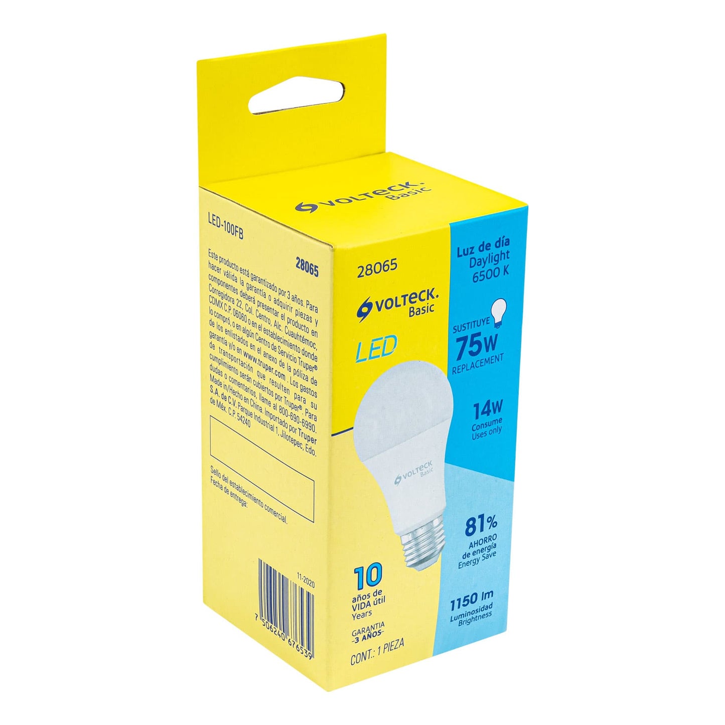 Lámpara de l LED, A19, 14 W, luz de día, Volteck Basic