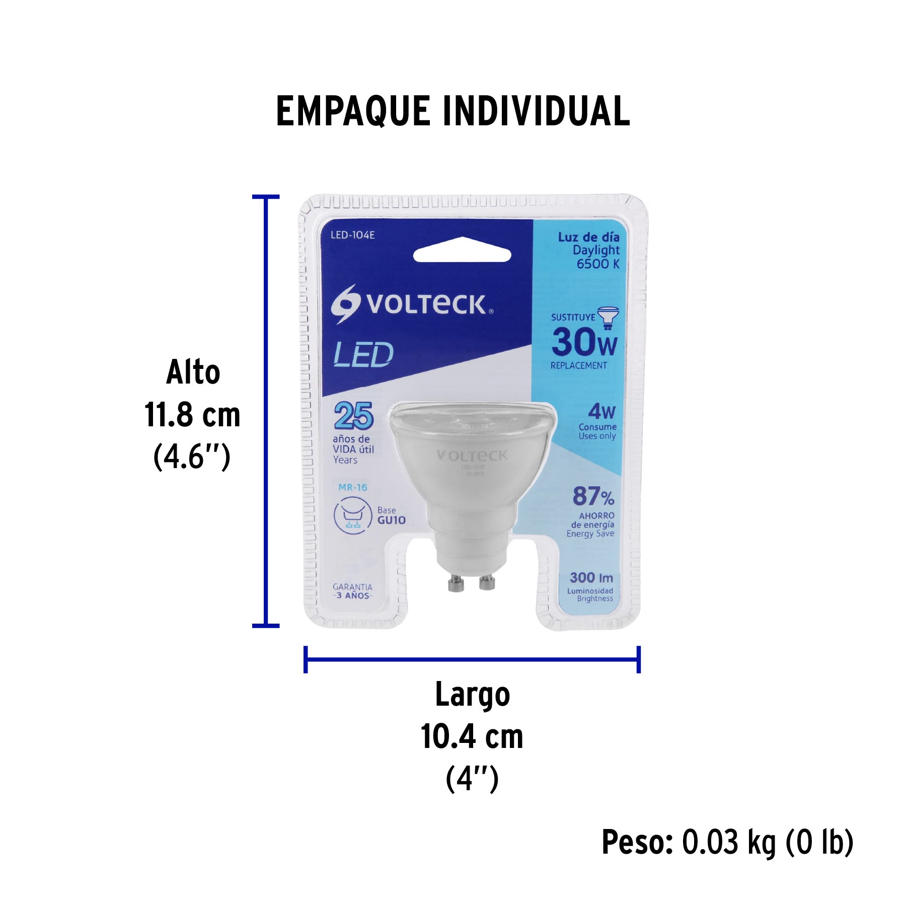 Lámpara de LED, MR16, GU10, 4 W, luz de día