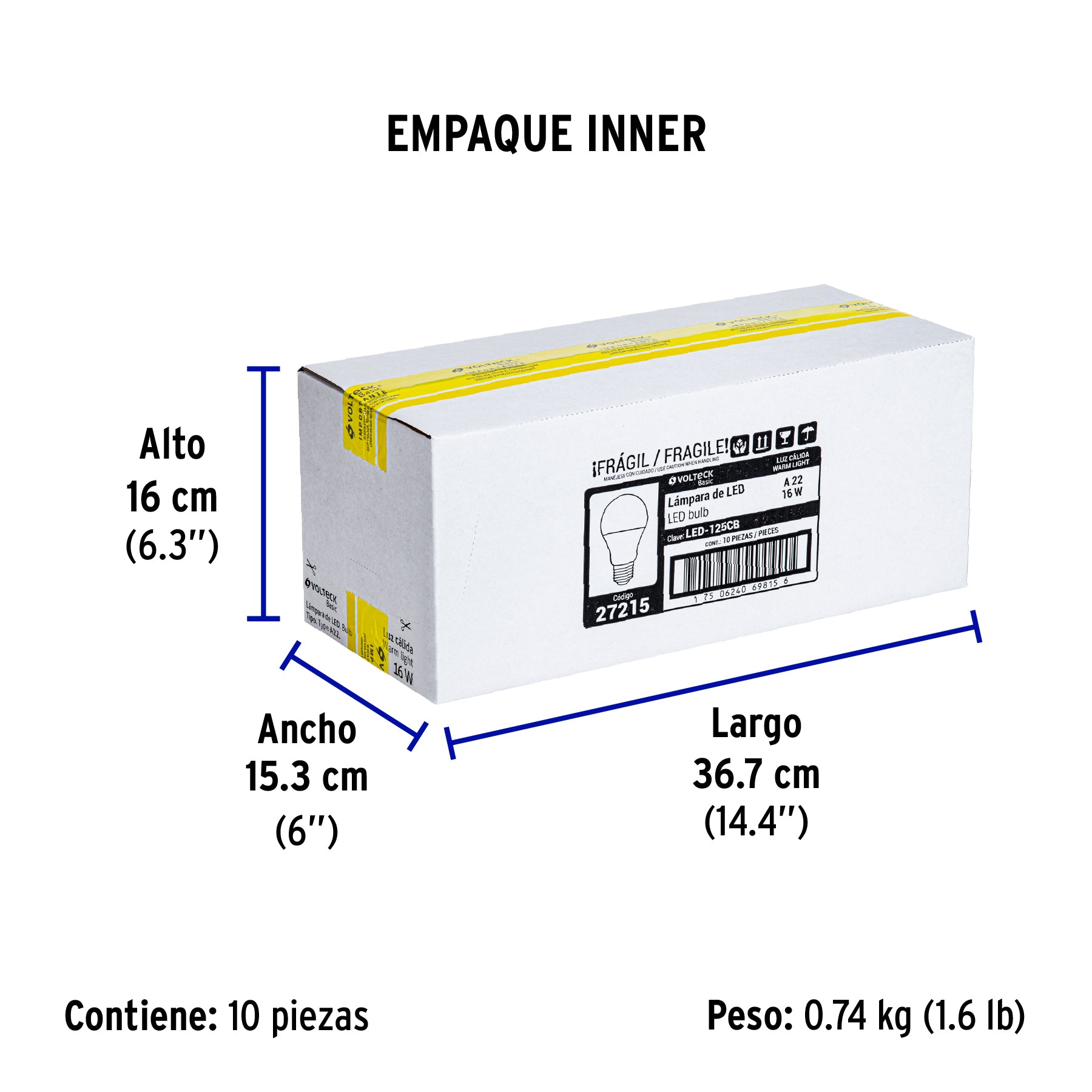 Lámpara de LED tipo bulbo A22 16 W, luz cálida, caja, Basic