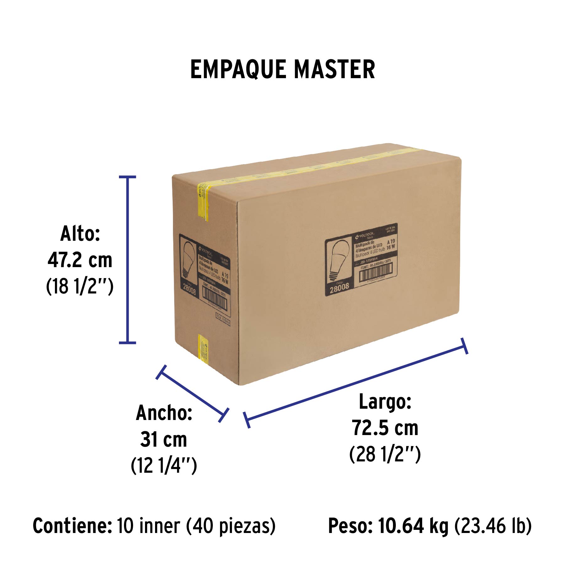 Lámpara LED,A19,16W,luz de día,Volteck Basic, 4 pzas en caja
