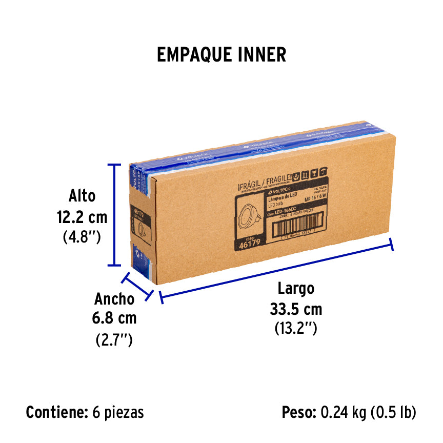 Lámpara de Led, MR16, 127V, 6 W, luz cálida