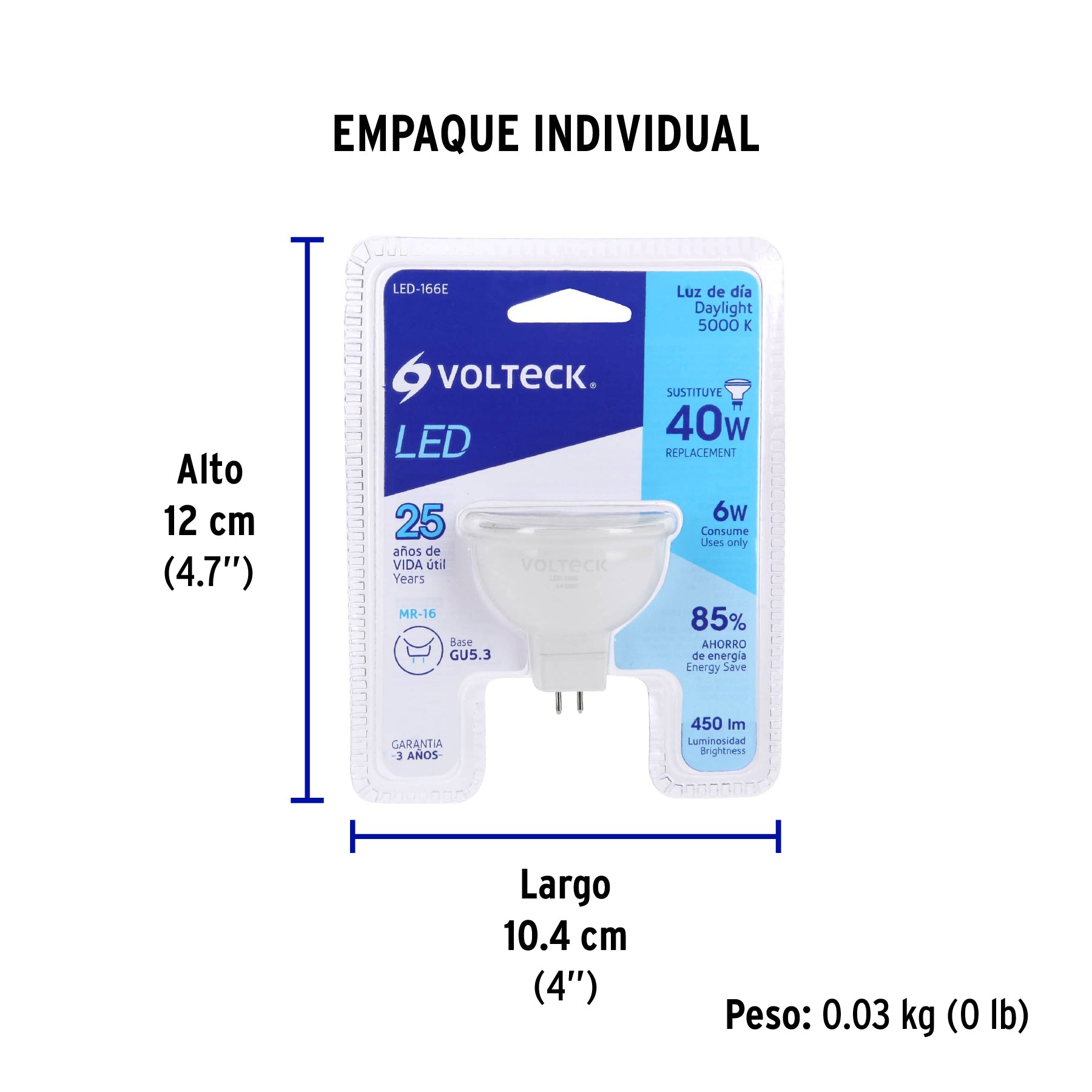 Lámpara de Led, MR16, 127V, 6 W, luz de día