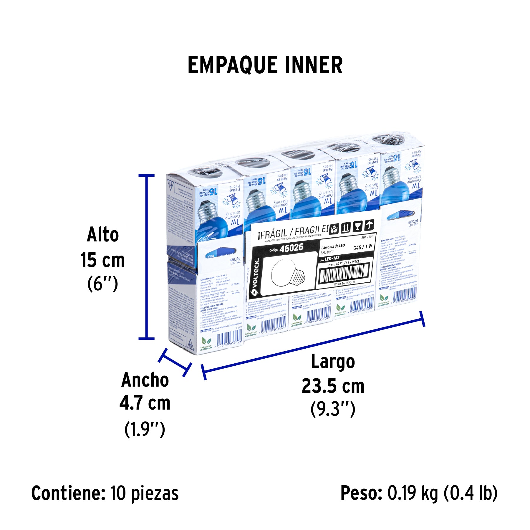 Lámpara de LED, G45, 127 V, 1 W, color azul