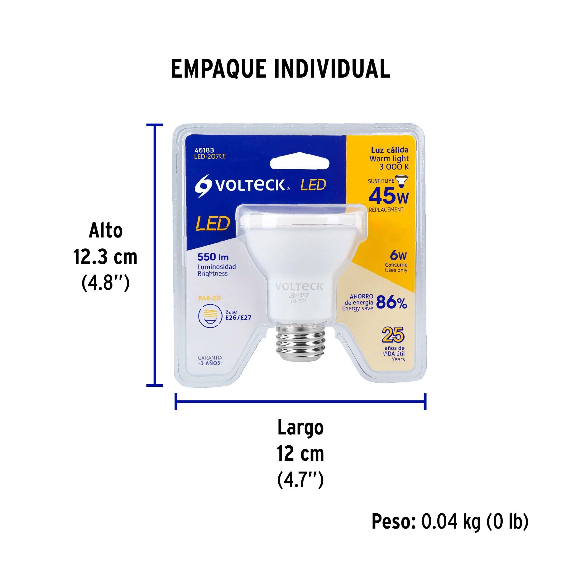Lámpara de LED, PAR 20, 7 W, luz cálida