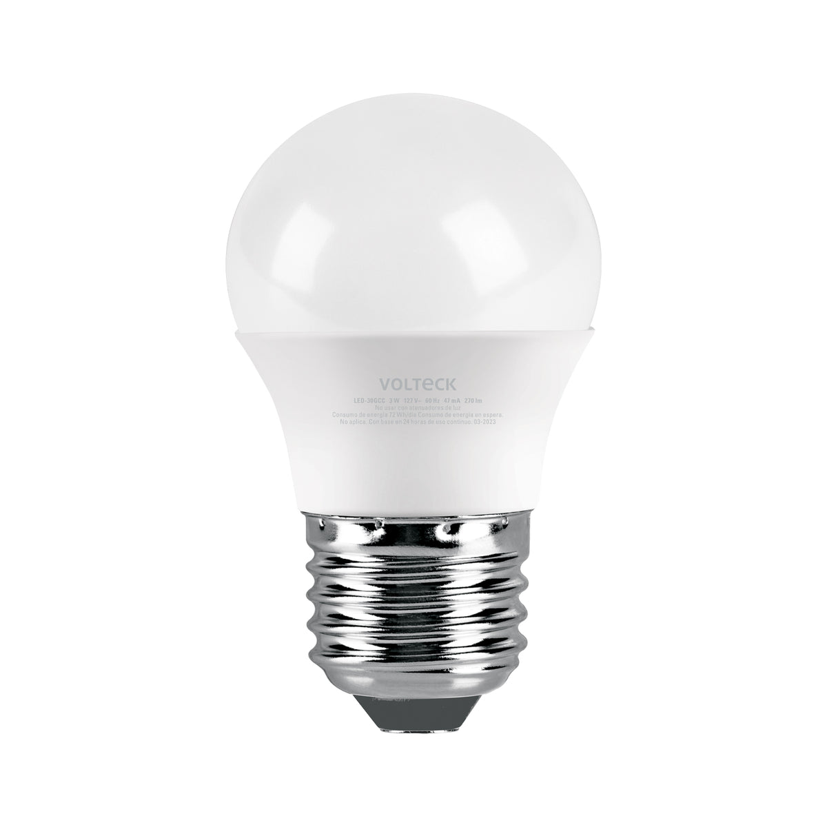 Lámpara LED tipo bulbo G45 3 W luz cálida, caja, Volteck