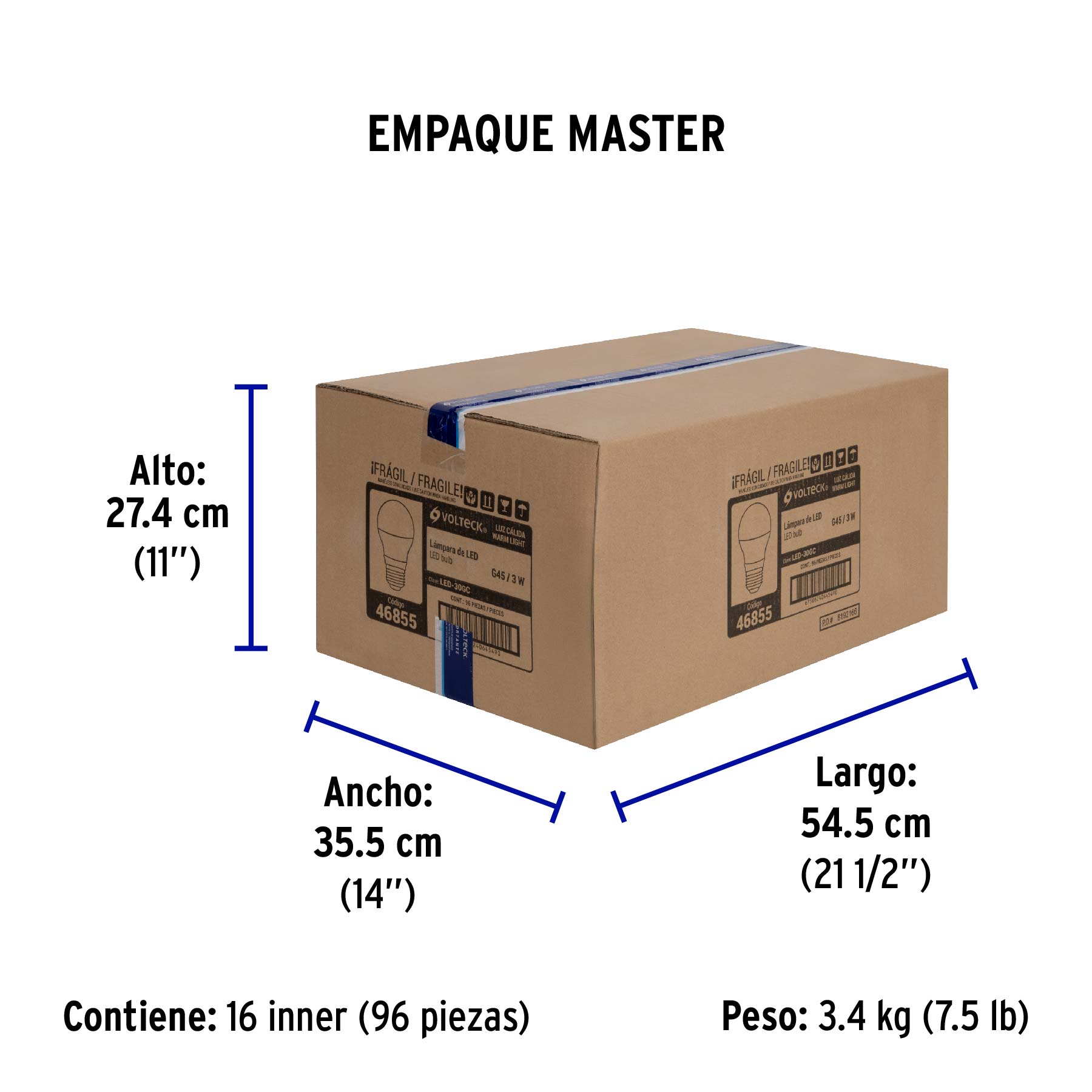 Lámpara de LED, A19, 3 W, luz calida