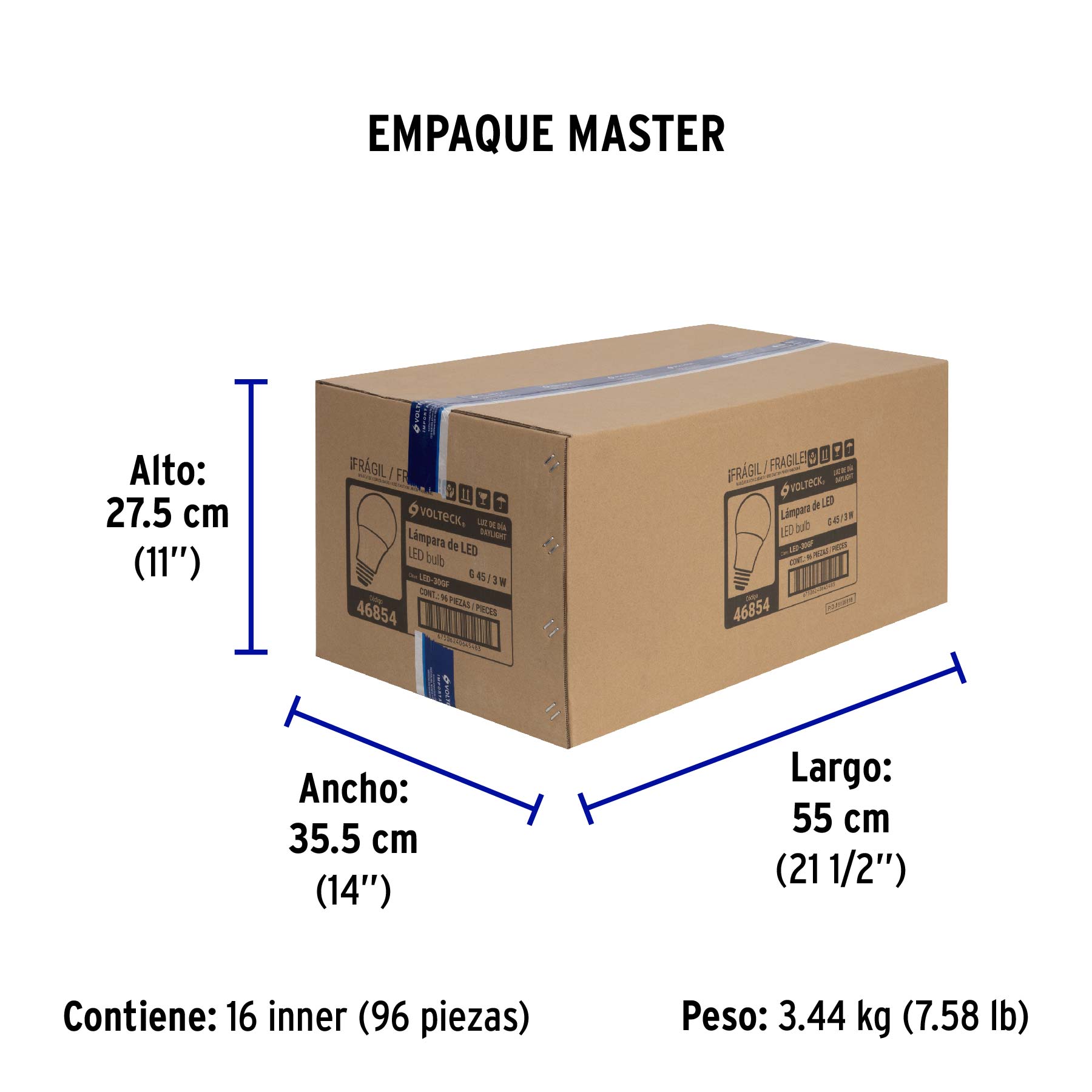 Lámpara de LED, A19, 3 W, luz de día