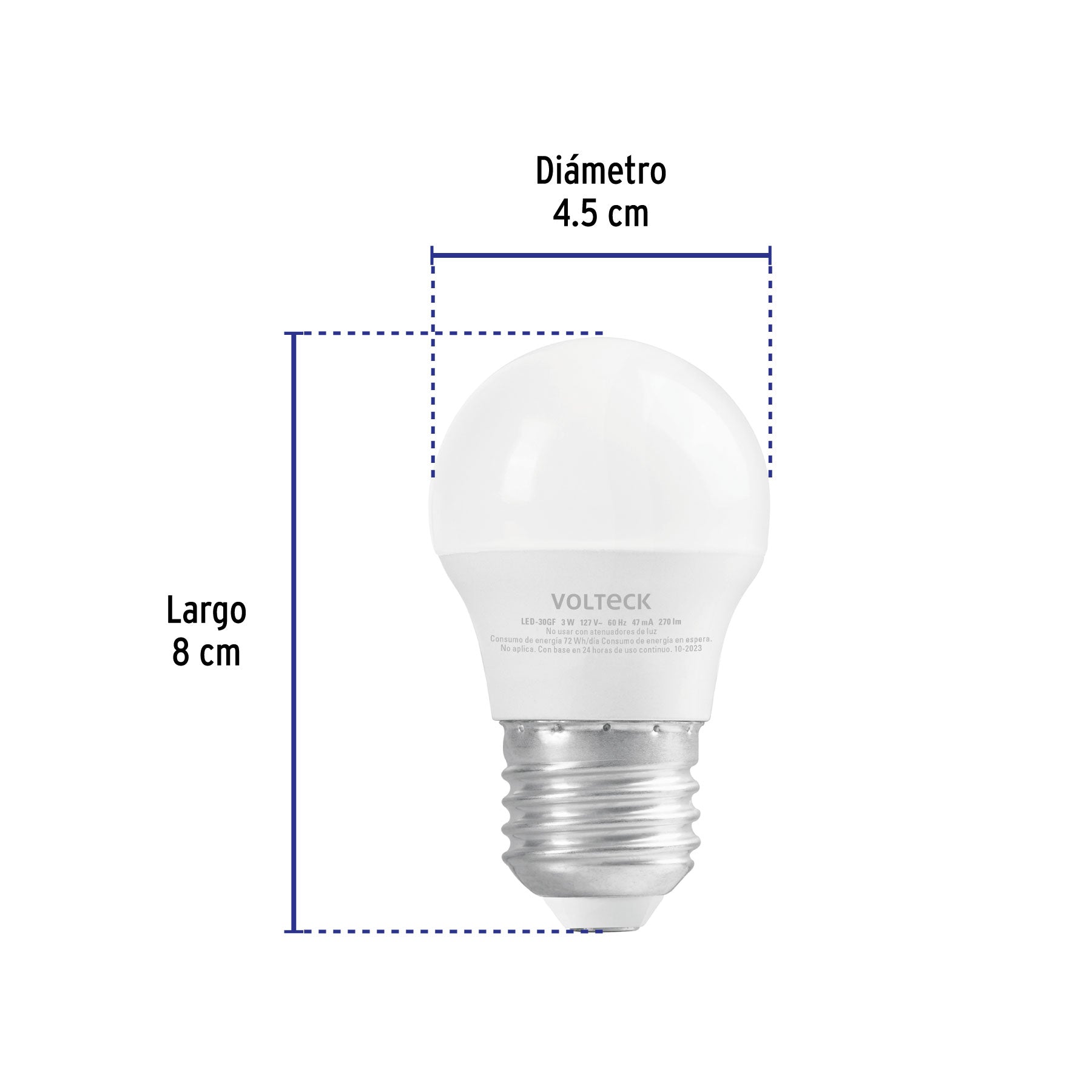 Lámpara de LED, A19, 3 W, luz de día