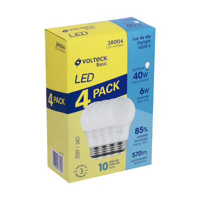 Lámpara LED,A19,6W,luz de día,Volteck Basic, 4 pzas en caja